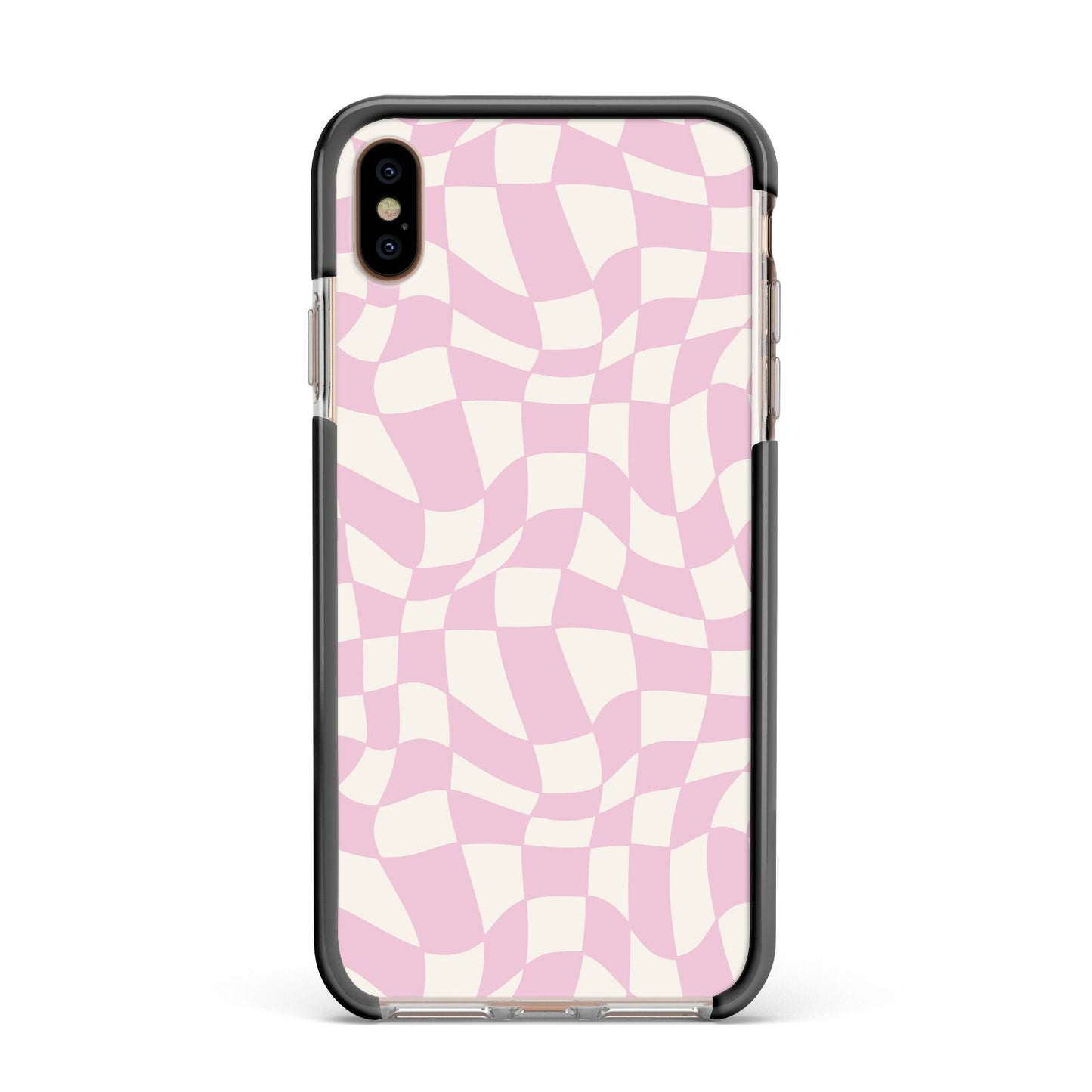 Retro Pink Check Apple iPhone Xs Max Impact Case Black Edge on Gold Phone