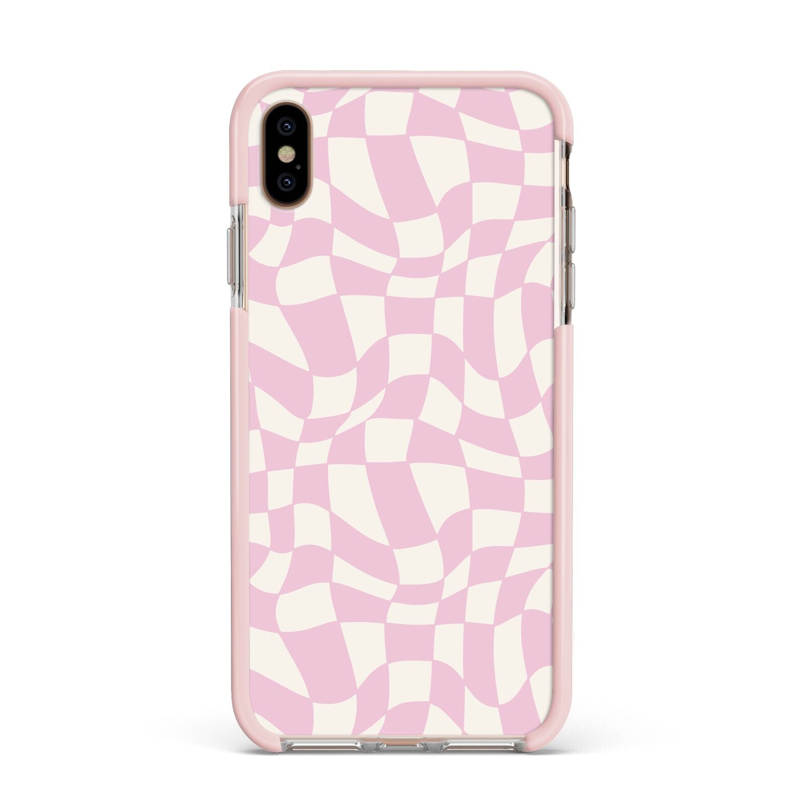 Retro Pink Check Apple iPhone Xs Max Impact Case Pink Edge on Gold Phone