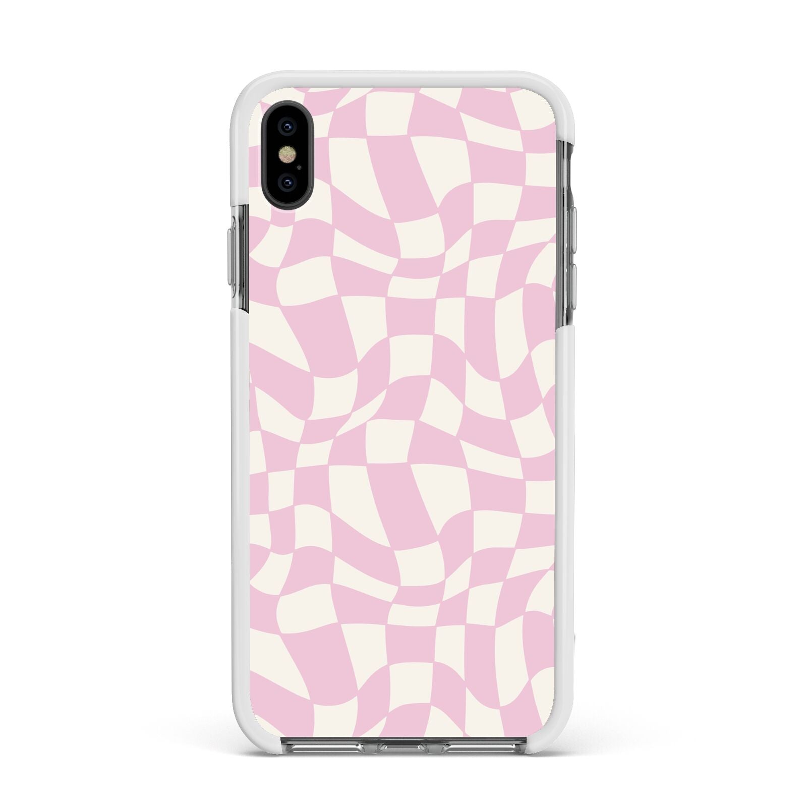 Retro Pink Check Apple iPhone Xs Max Impact Case White Edge on Black Phone