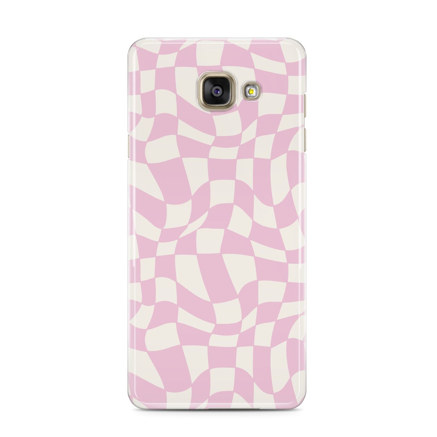 Retro Pink Check Samsung Galaxy A3 2016 Case on gold phone