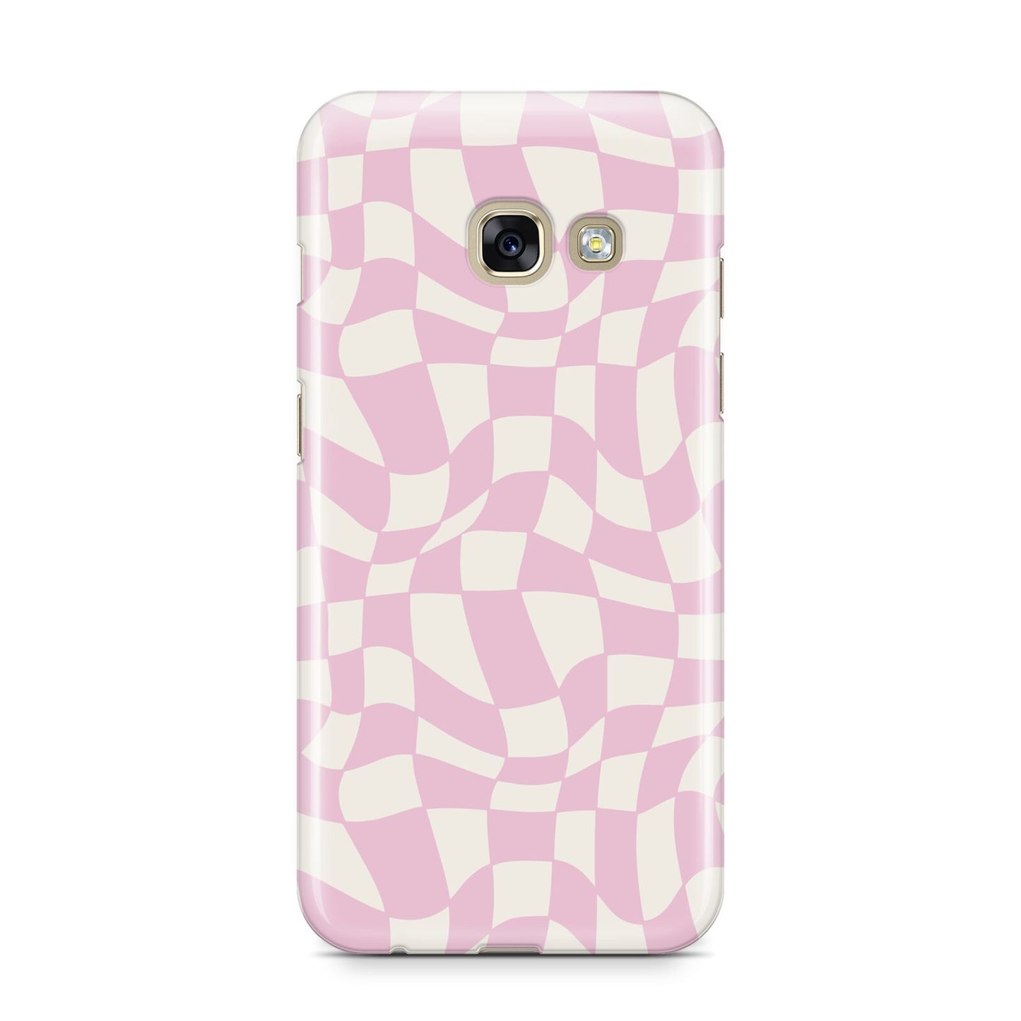 Retro Pink Check Samsung Galaxy A3 2017 Case on gold phone