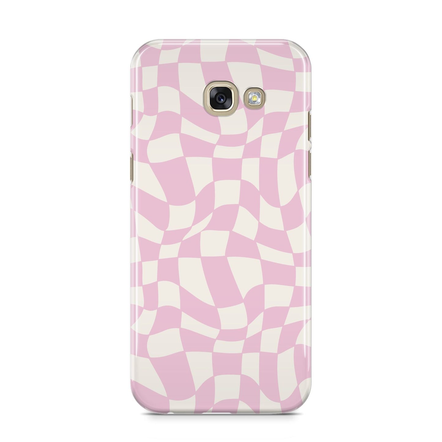 Retro Pink Check Samsung Galaxy A5 2017 Case on gold phone