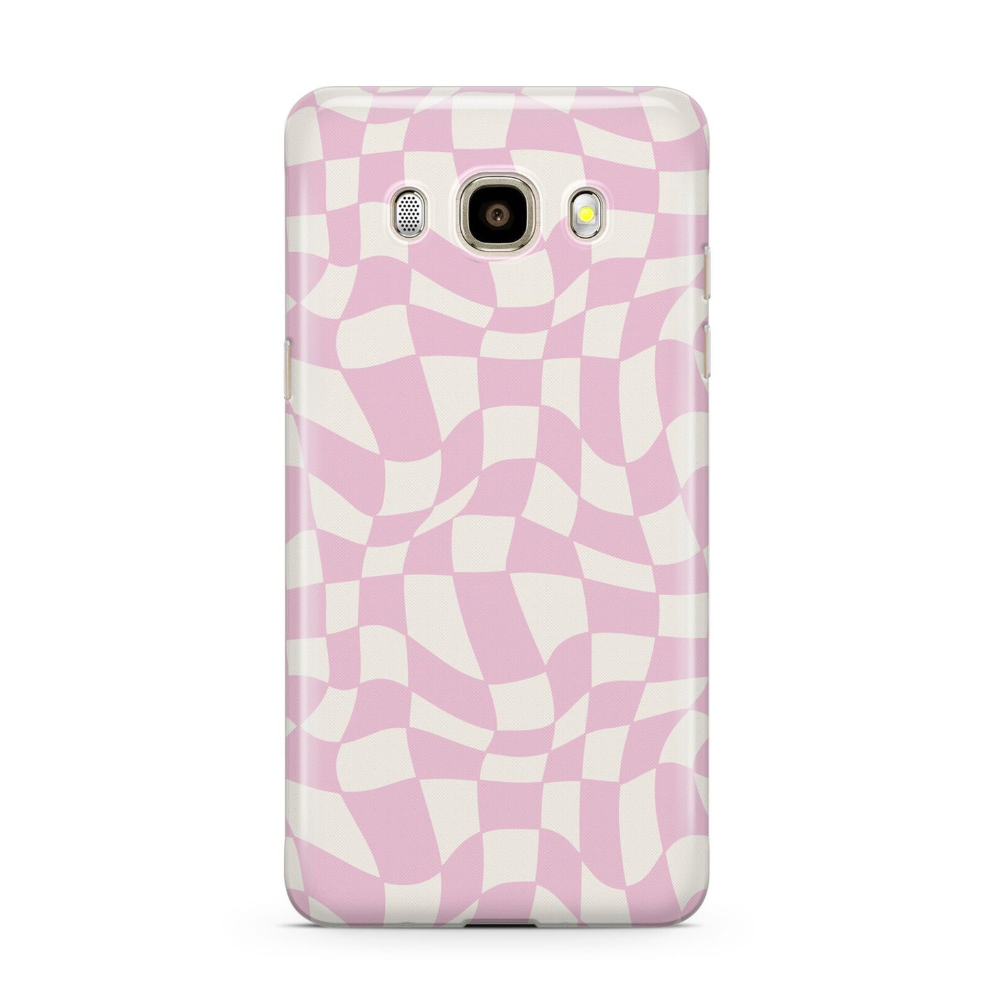 Retro Pink Check Samsung Galaxy J7 2016 Case on gold phone