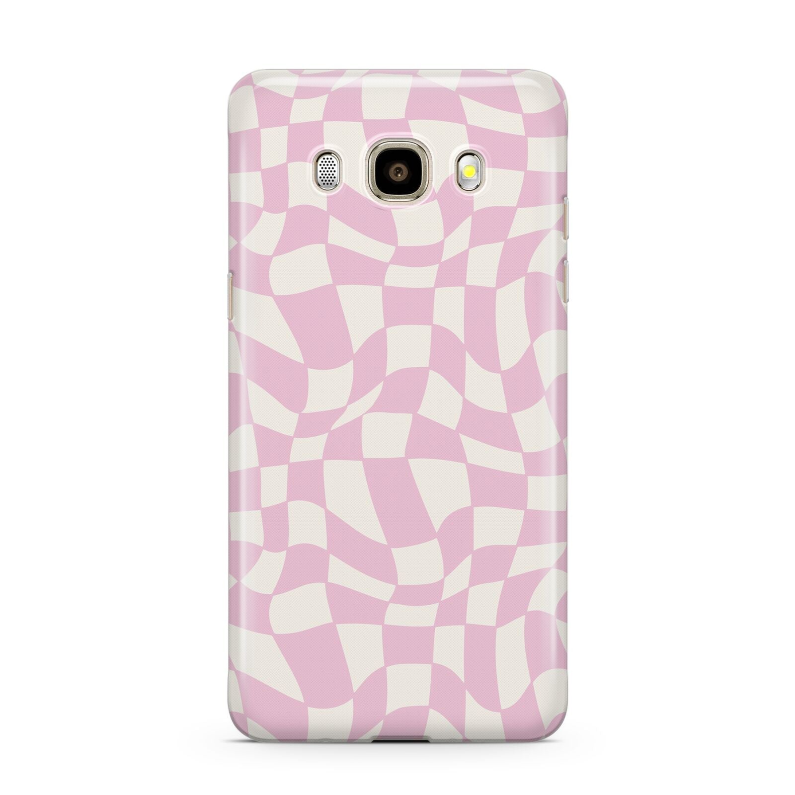 Retro Pink Check Samsung Galaxy J7 2016 Case on gold phone