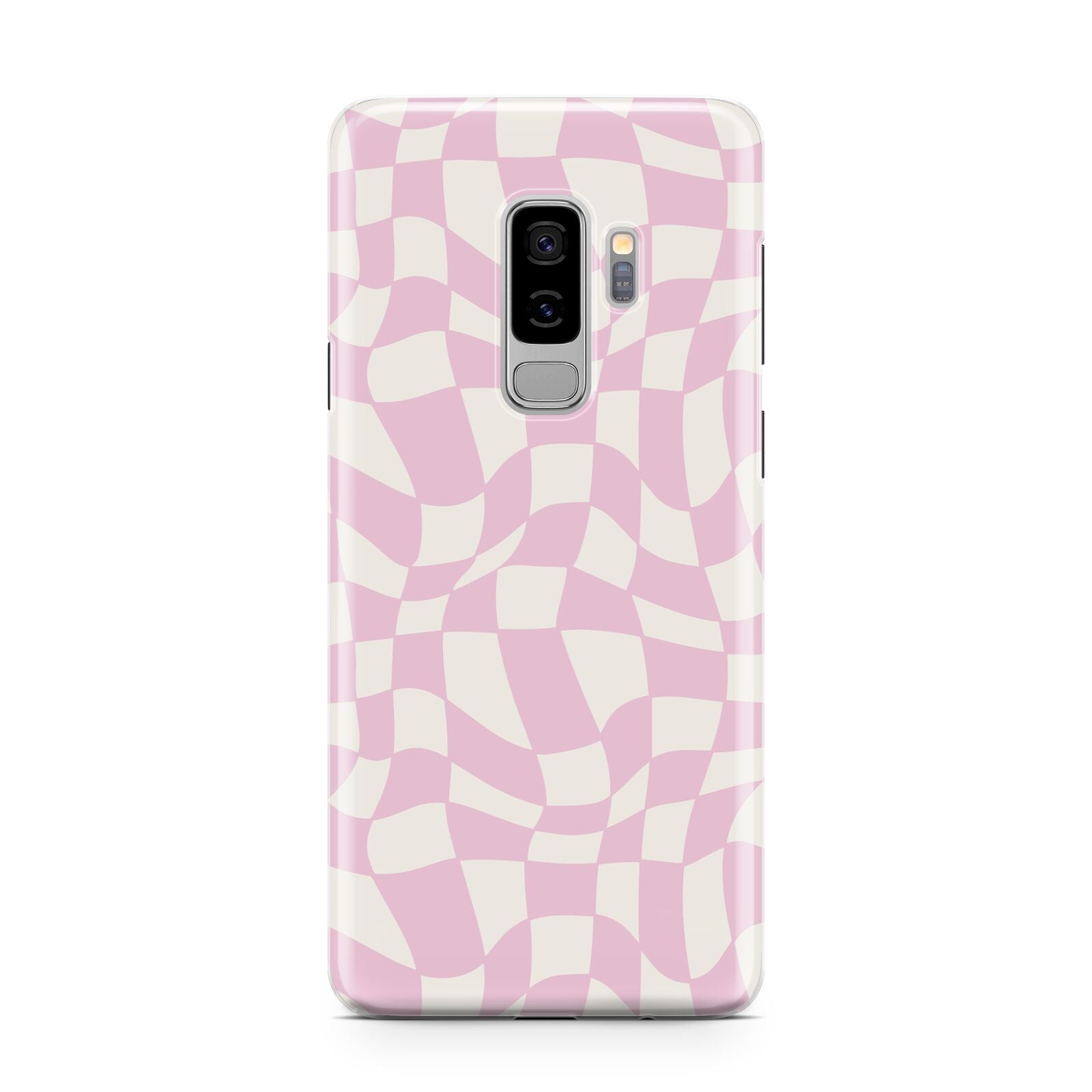 Retro Pink Check Samsung Galaxy S9 Plus Case on Silver phone