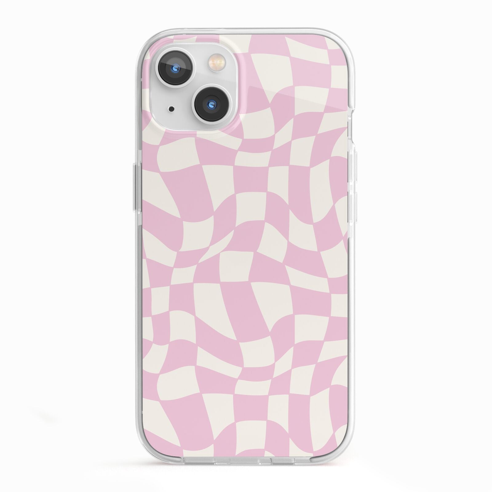 Retro Pink Check iPhone 13 TPU Impact Case with White Edges