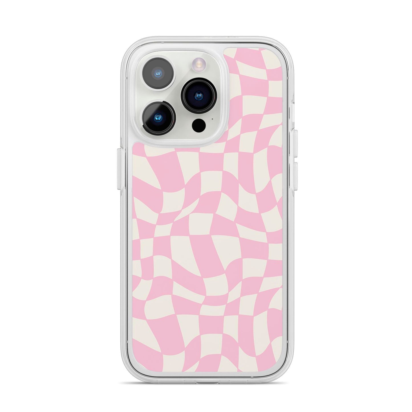 Retro Pink Check iPhone 14 Pro Clear Tough Case Silver