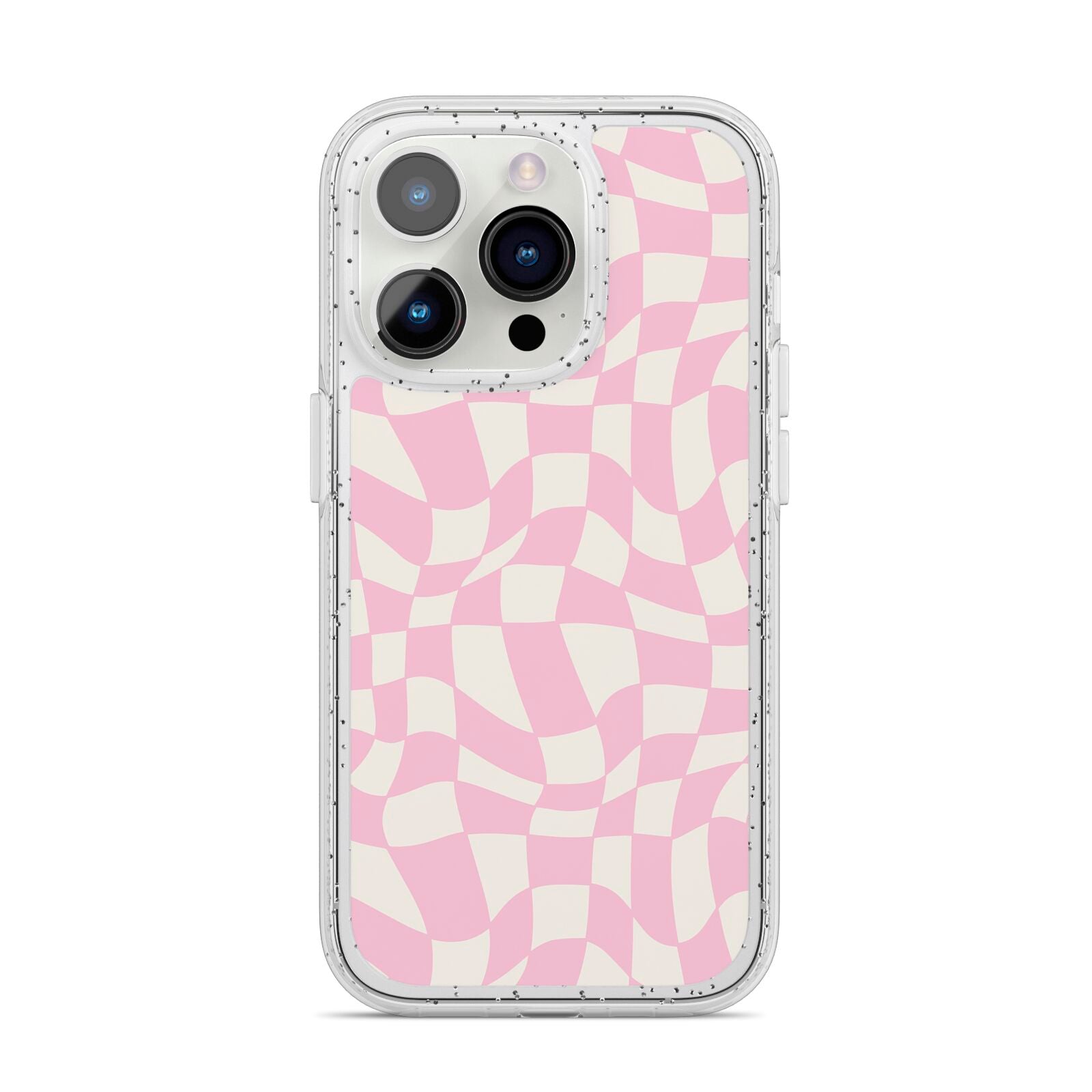 Retro Pink Check iPhone 14 Pro Glitter Tough Case Silver