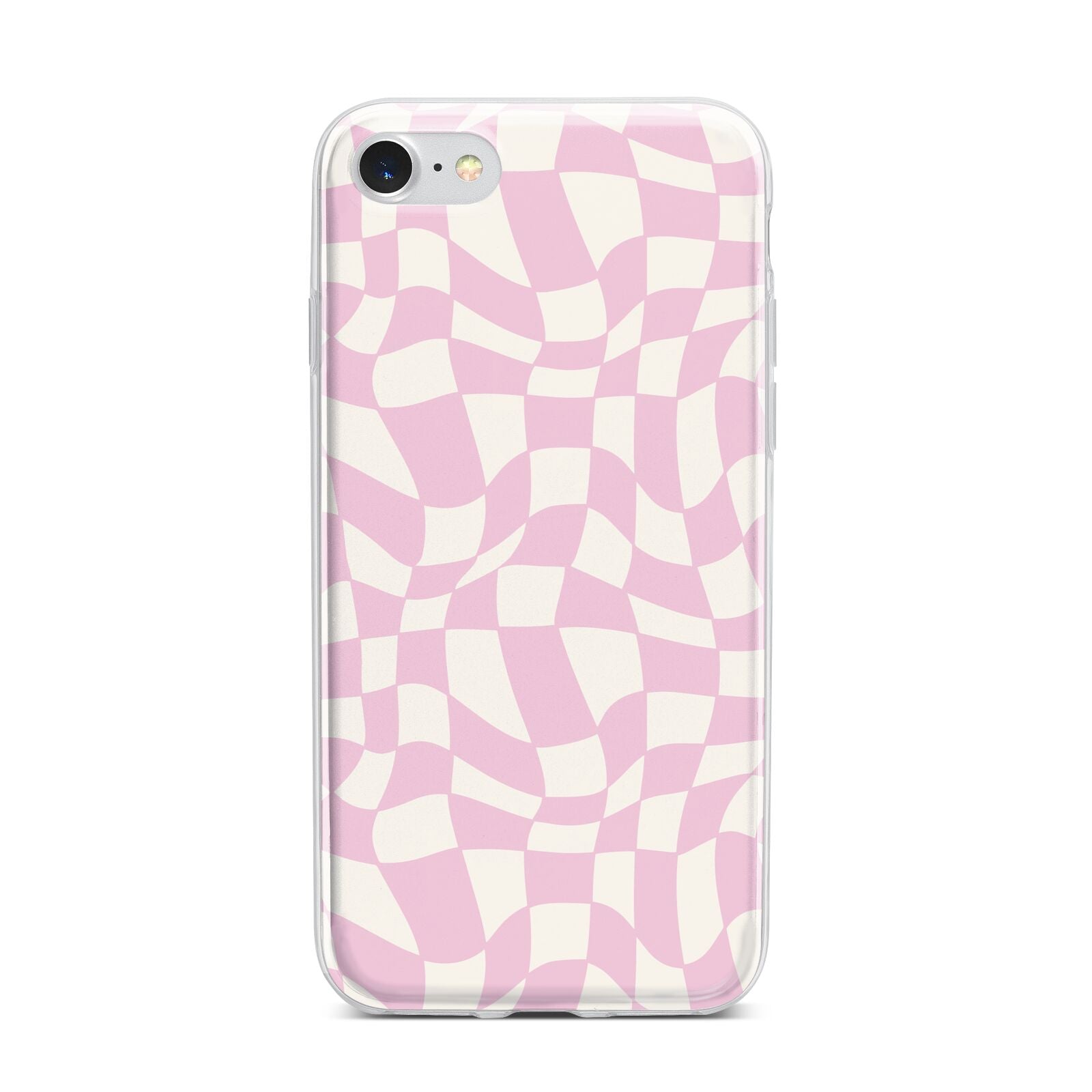 Retro Pink Check iPhone 7 Bumper Case on Silver iPhone