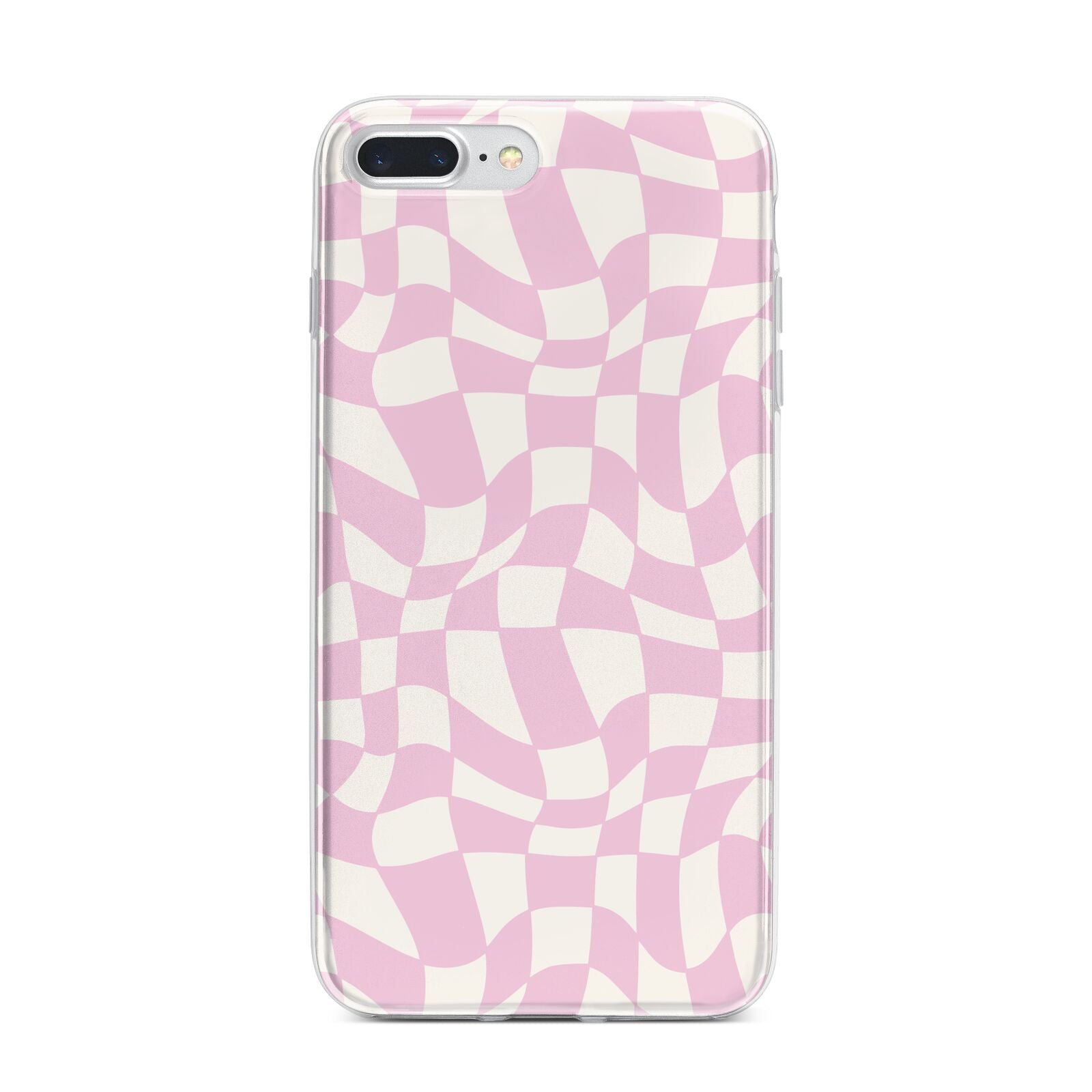 Retro Pink Check iPhone 7 Plus Bumper Case on Silver iPhone