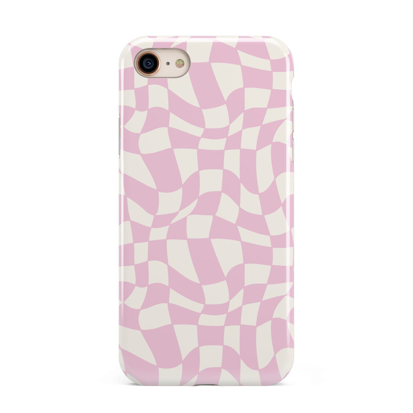 Retro Pink Check iPhone 8 3D Tough Case on Gold Phone