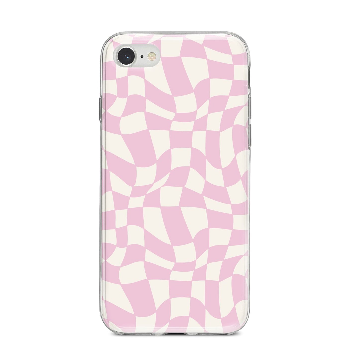 Retro Pink Check iPhone 8 Bumper Case on Silver iPhone