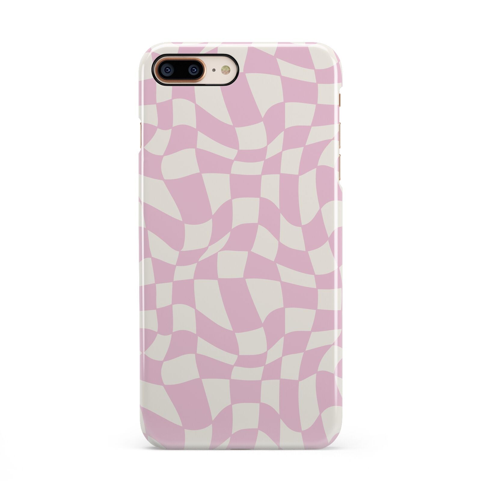 Retro Pink Check iPhone 8 Plus 3D Snap Case on Gold Phone