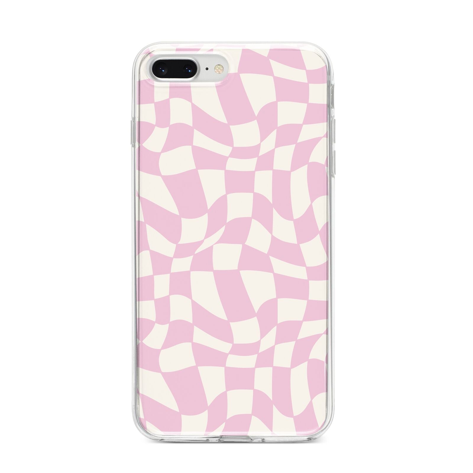 Retro Pink Check iPhone 8 Plus Bumper Case on Silver iPhone