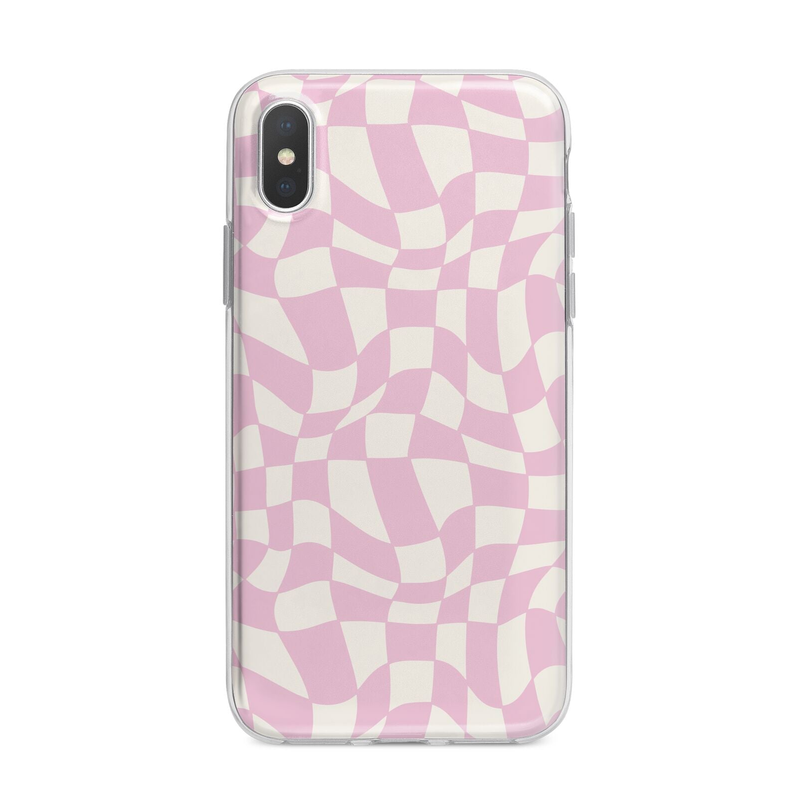 Retro Pink Check iPhone X Bumper Case on Silver iPhone Alternative Image 1