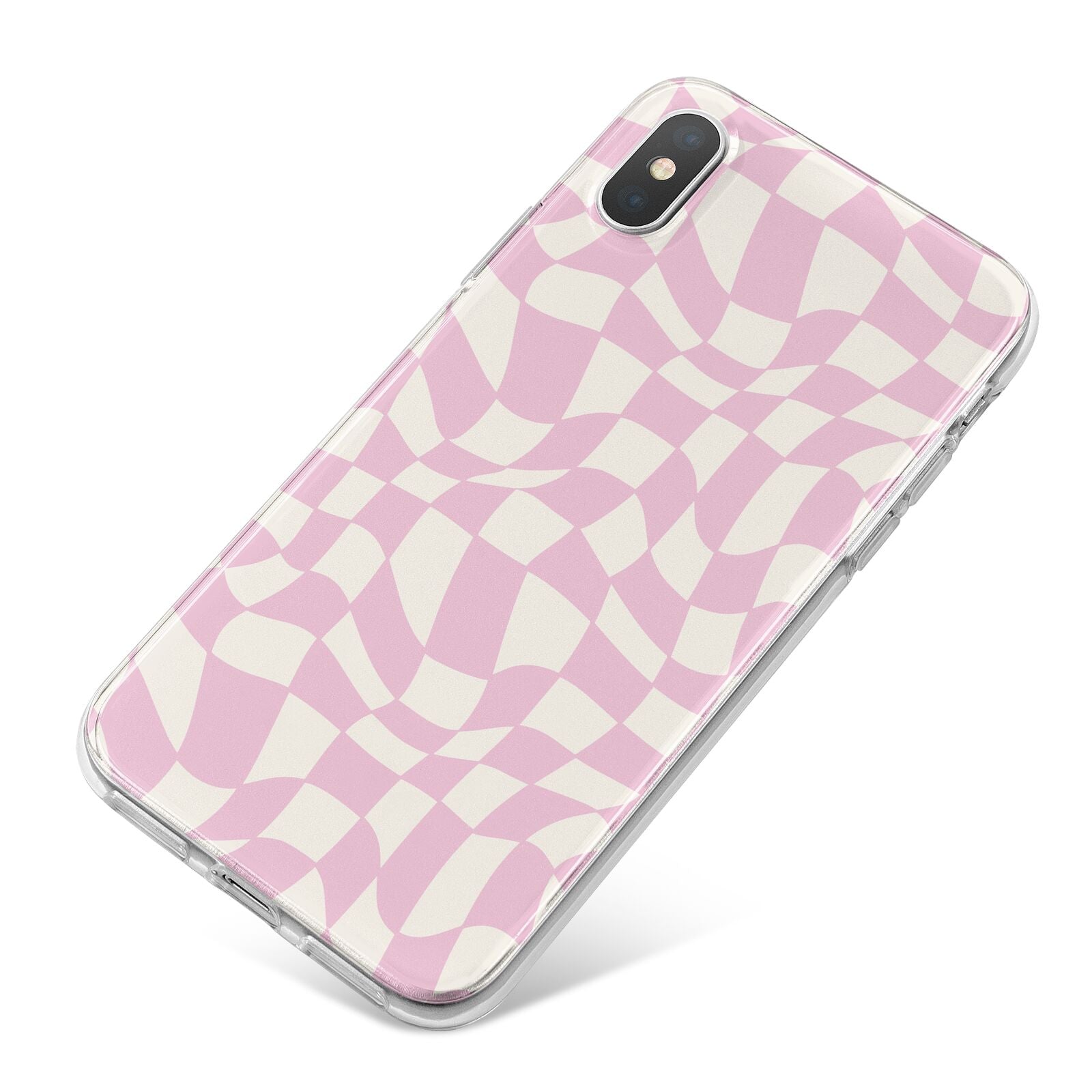 Retro Pink Check iPhone X Bumper Case on Silver iPhone