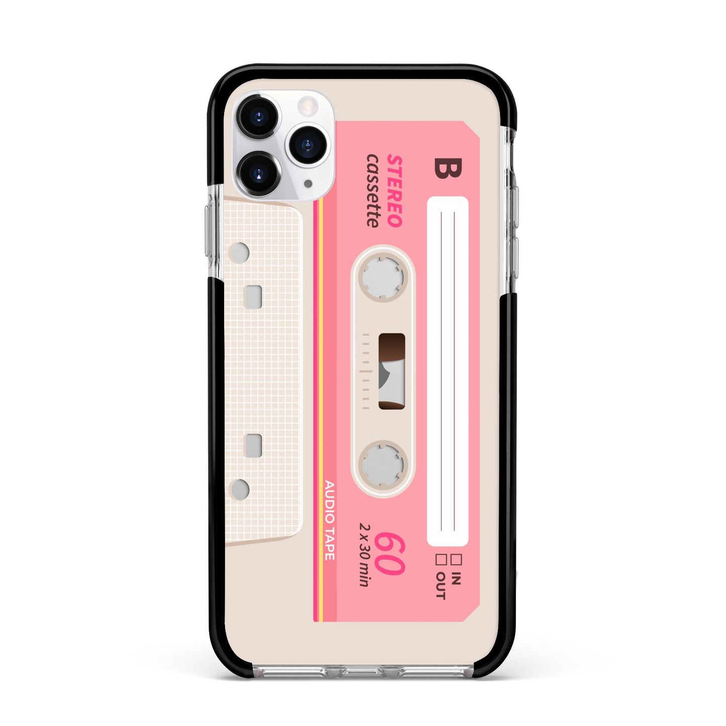 Retro Pink Tape Apple iPhone 11 Pro Max in Silver with Black Impact Case