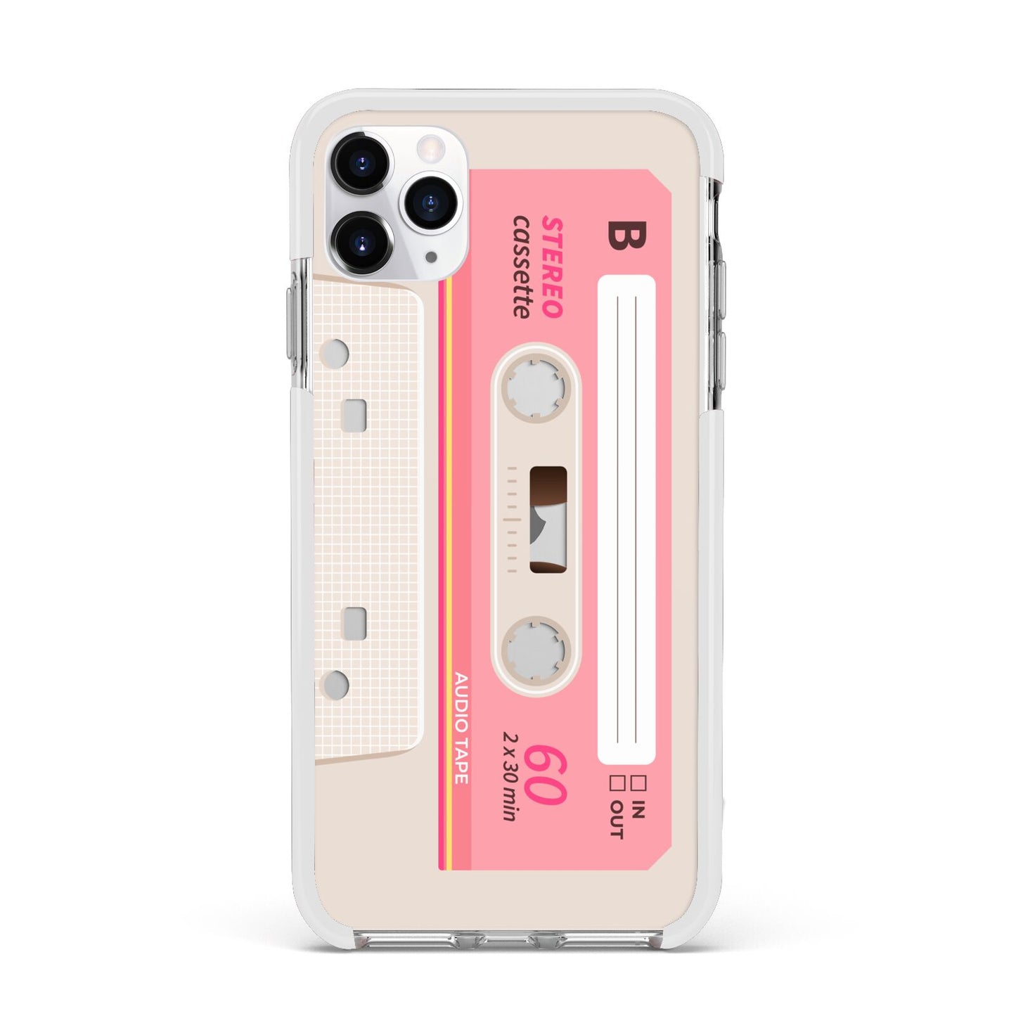 Retro Pink Tape Apple iPhone 11 Pro Max in Silver with White Impact Case