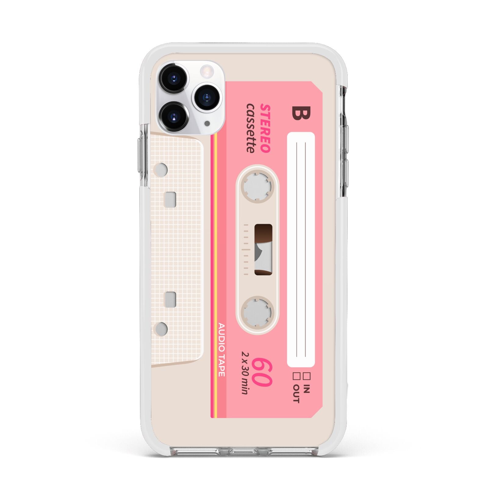 Retro Pink Tape Apple iPhone 11 Pro Max in Silver with White Impact Case