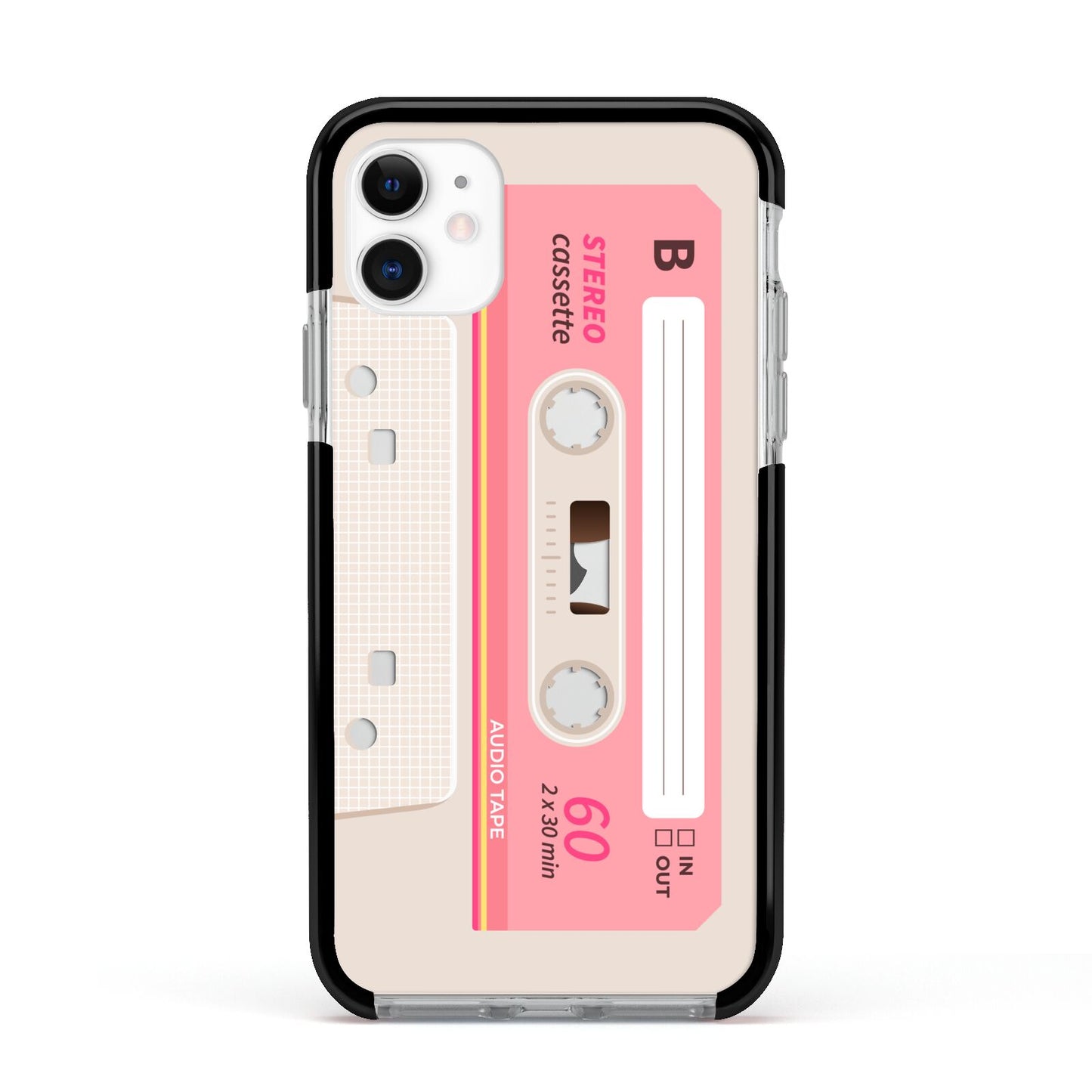 Retro Pink Tape Apple iPhone 11 in White with Black Impact Case