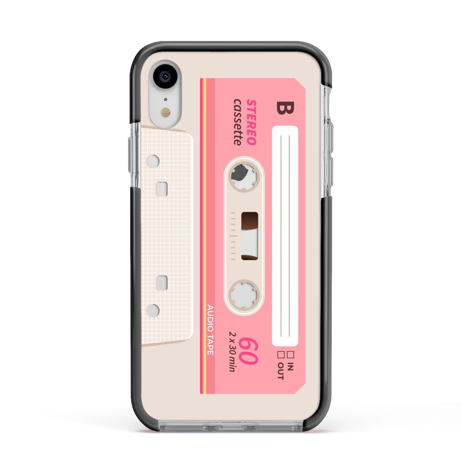 Retro Pink Tape Apple iPhone XR Impact Case Black Edge on Silver Phone