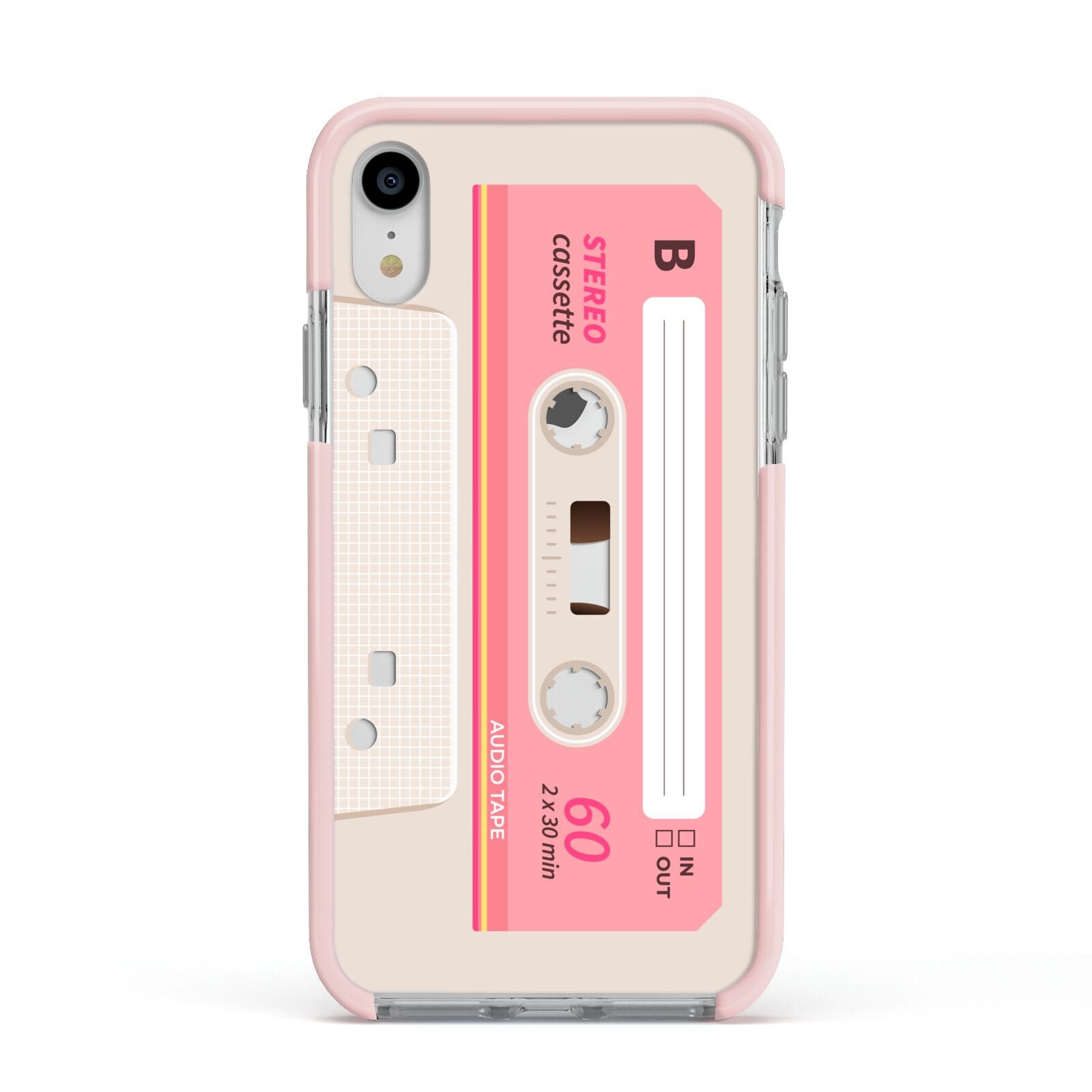 Retro Pink Tape Apple iPhone XR Impact Case Pink Edge on Silver Phone