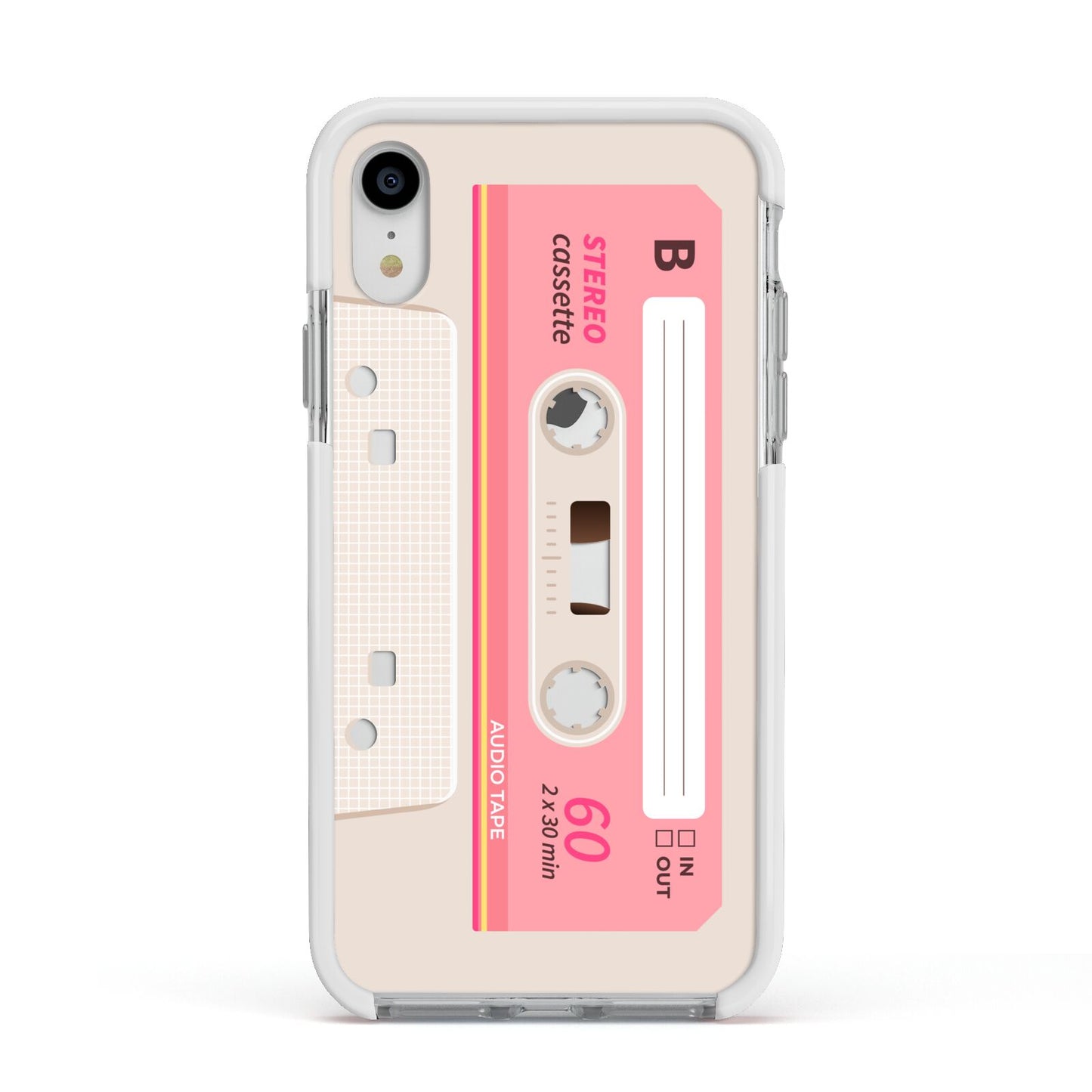 Retro Pink Tape Apple iPhone XR Impact Case White Edge on Silver Phone