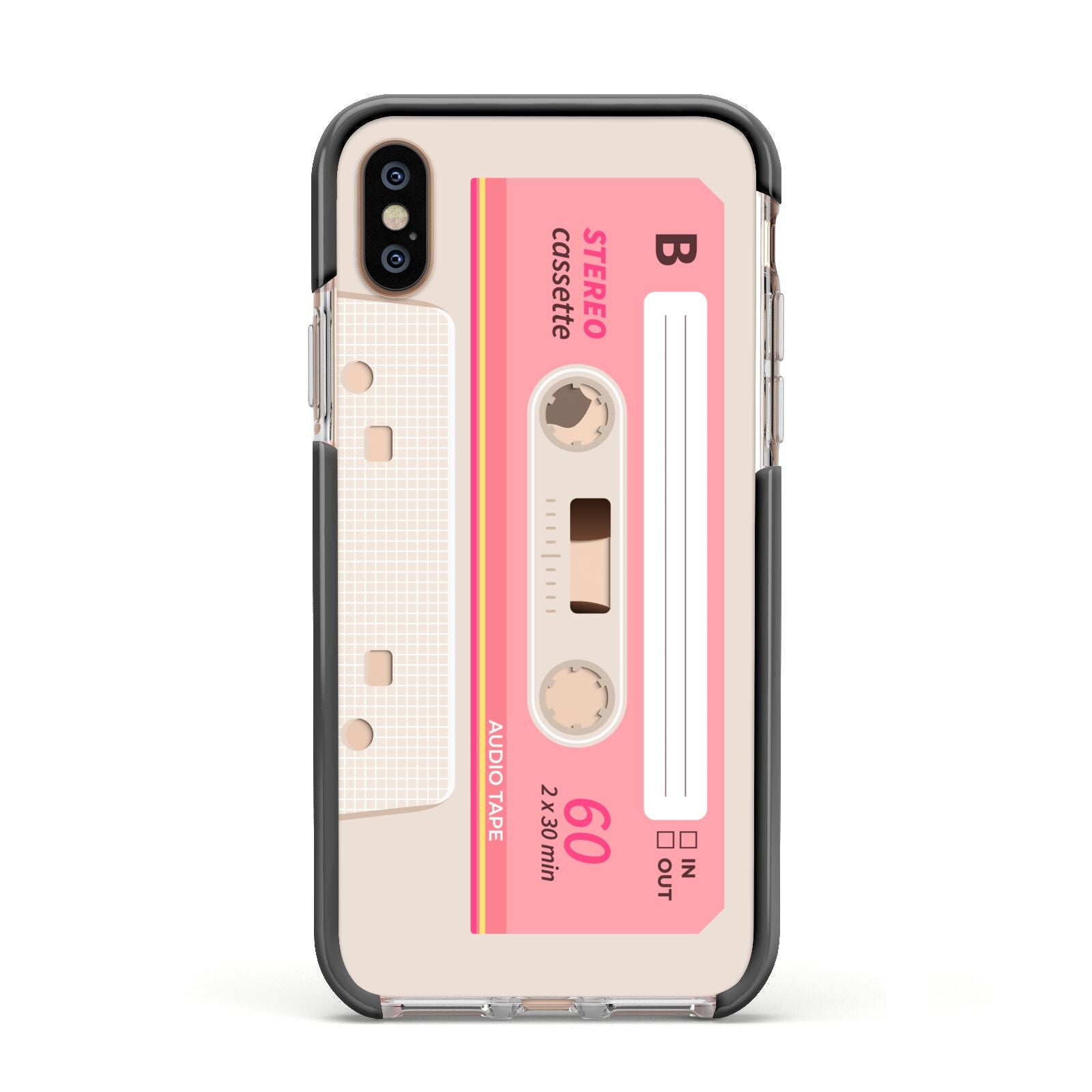 Retro Pink Tape Apple iPhone Xs Impact Case Black Edge on Gold Phone