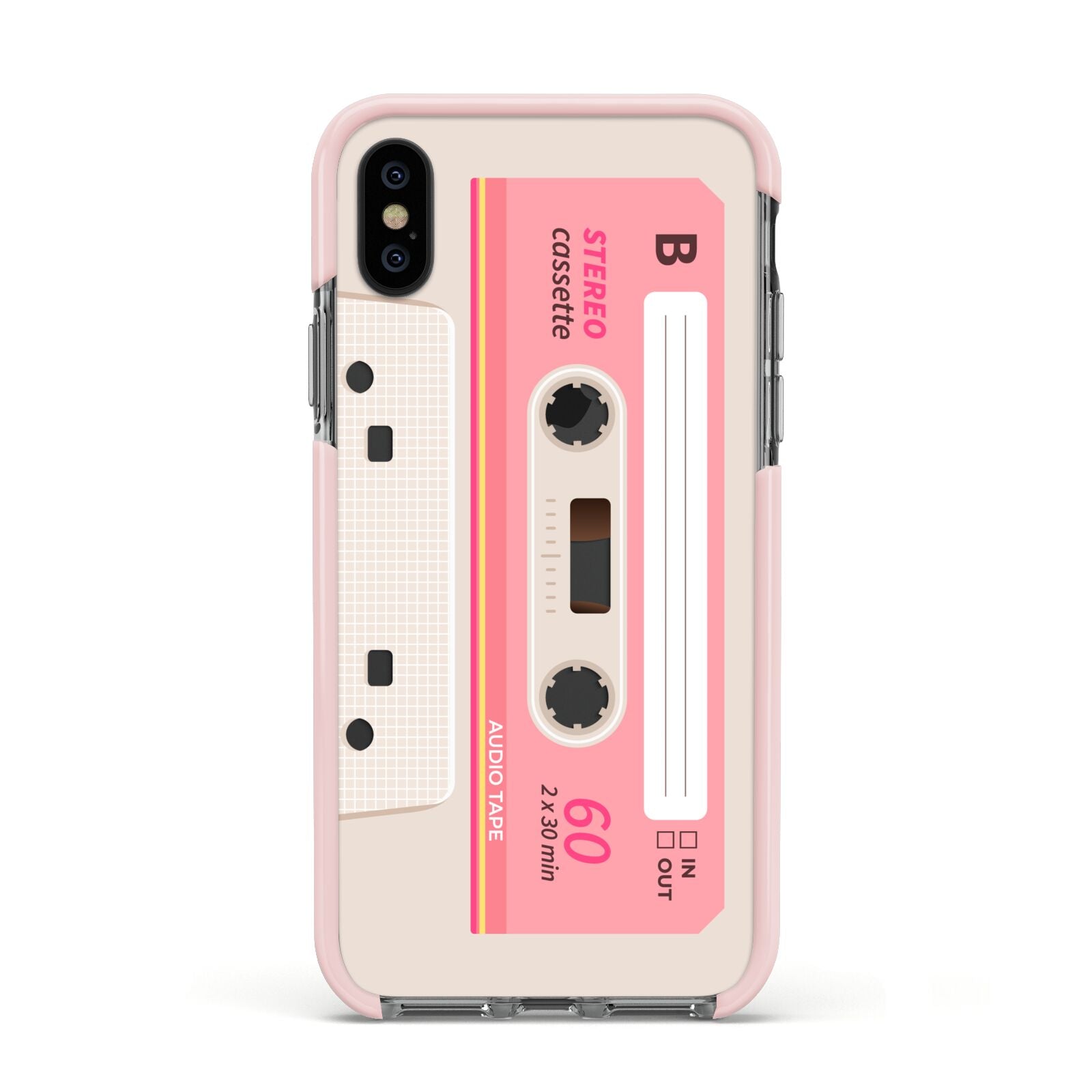 Retro Pink Tape Apple iPhone Xs Impact Case Pink Edge on Black Phone