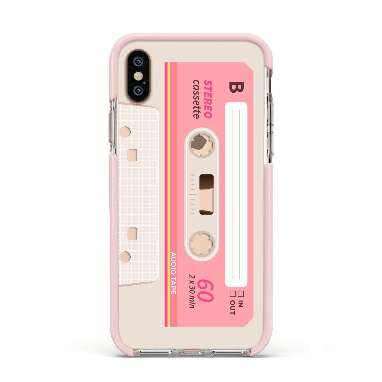 Retro Pink Tape Apple iPhone Xs Impact Case Pink Edge on Gold Phone