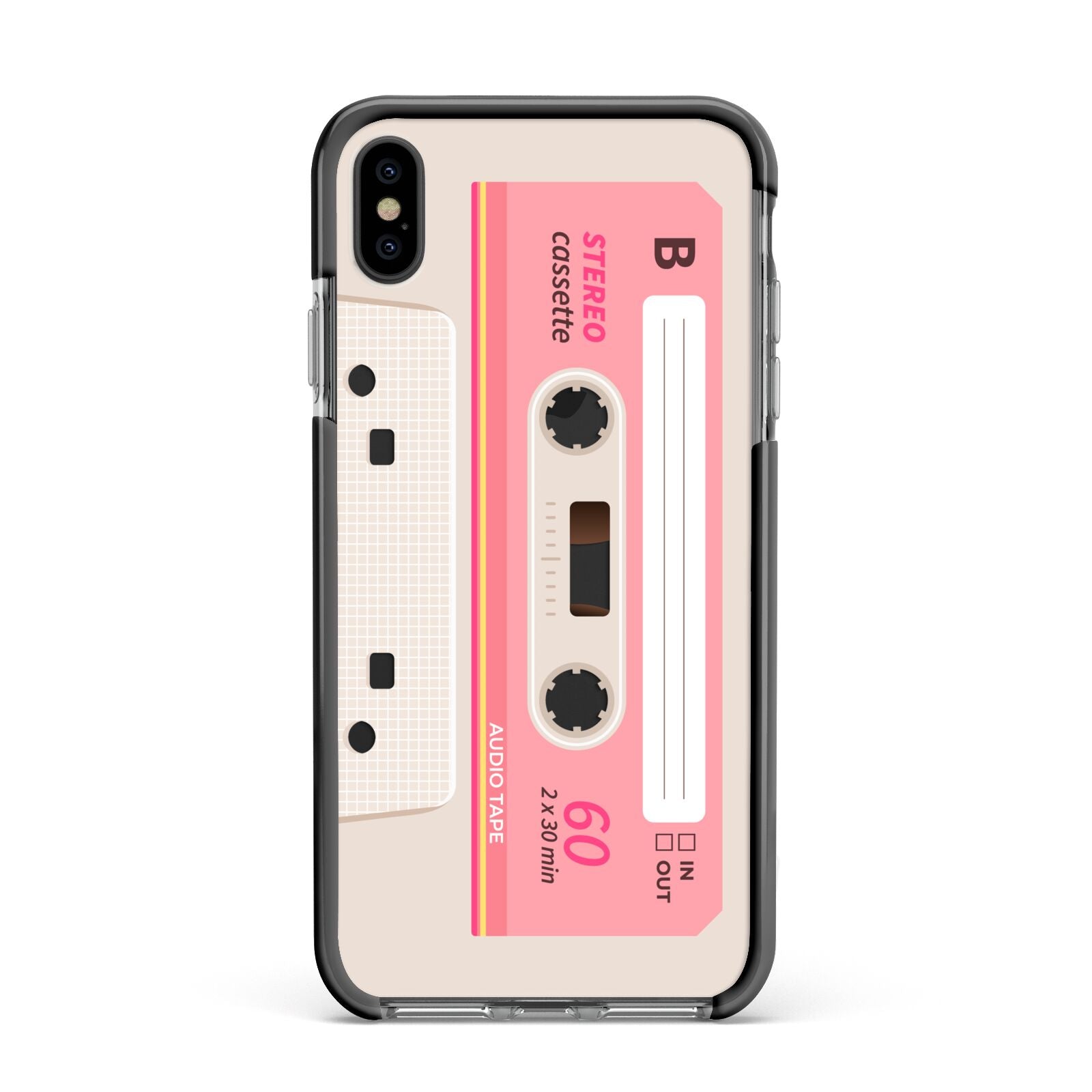 Retro Pink Tape Apple iPhone Xs Max Impact Case Black Edge on Black Phone