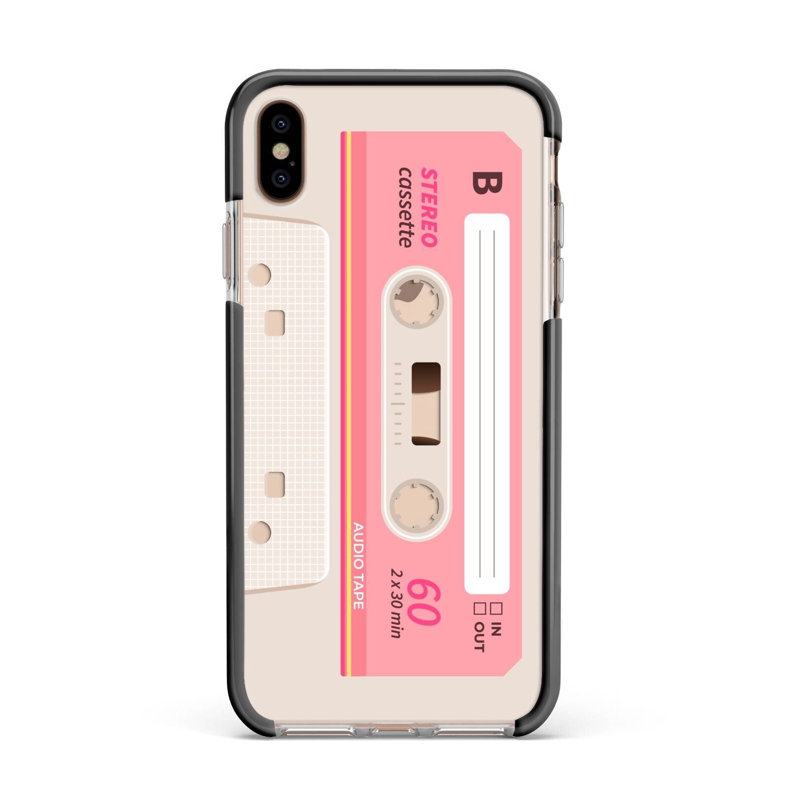 Retro Pink Tape Apple iPhone Xs Max Impact Case Black Edge on Gold Phone