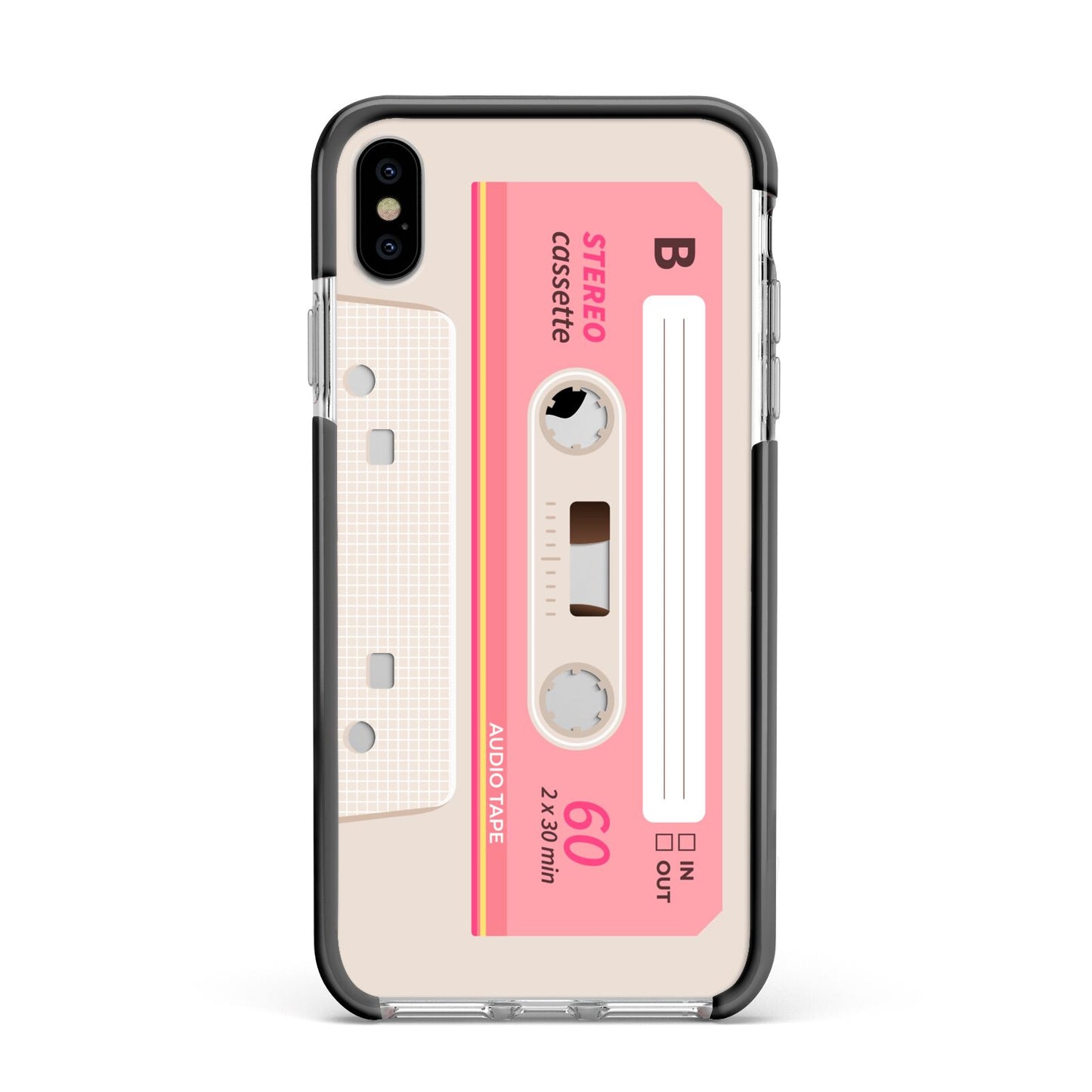 Retro Pink Tape Apple iPhone Xs Max Impact Case Black Edge on Silver Phone