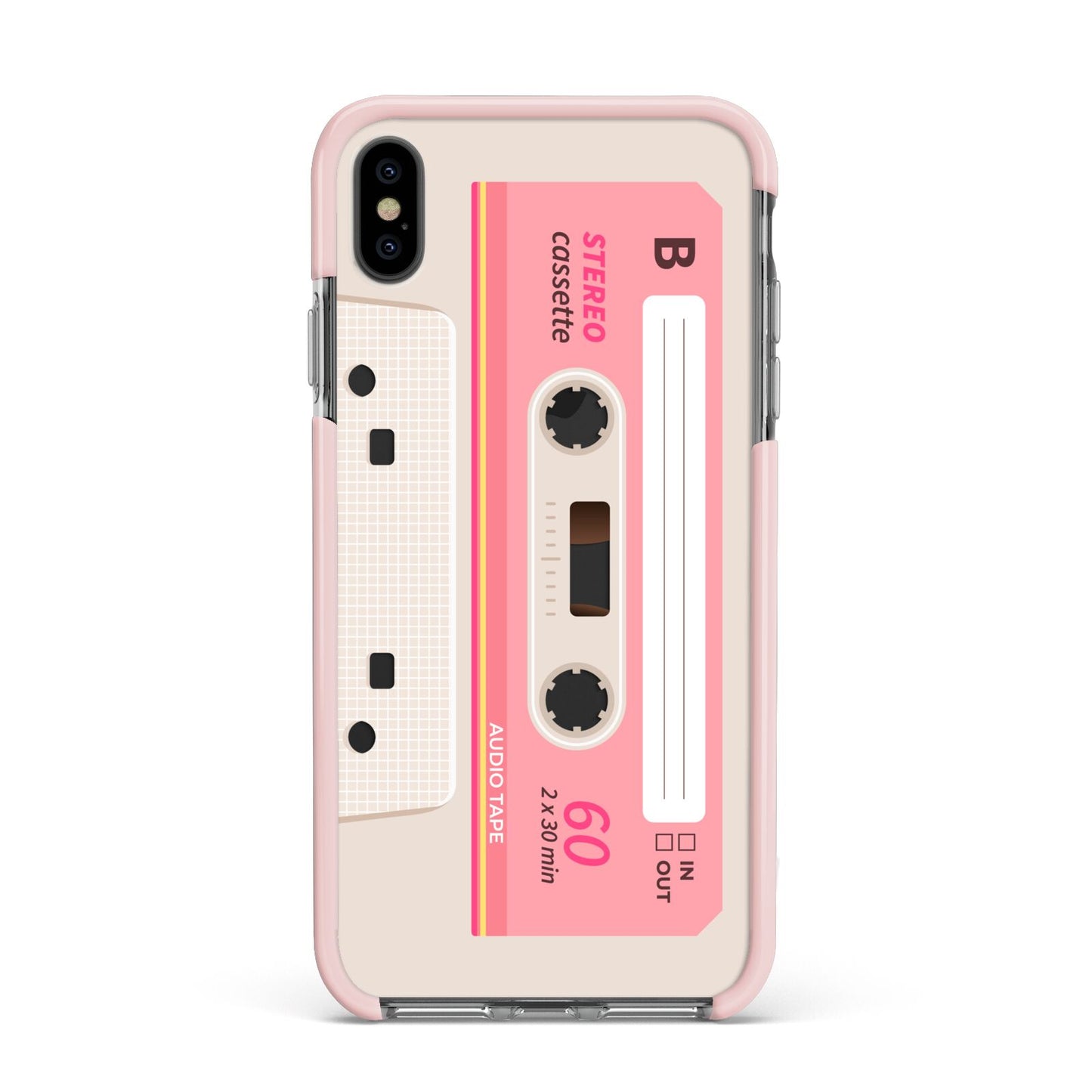 Retro Pink Tape Apple iPhone Xs Max Impact Case Pink Edge on Black Phone