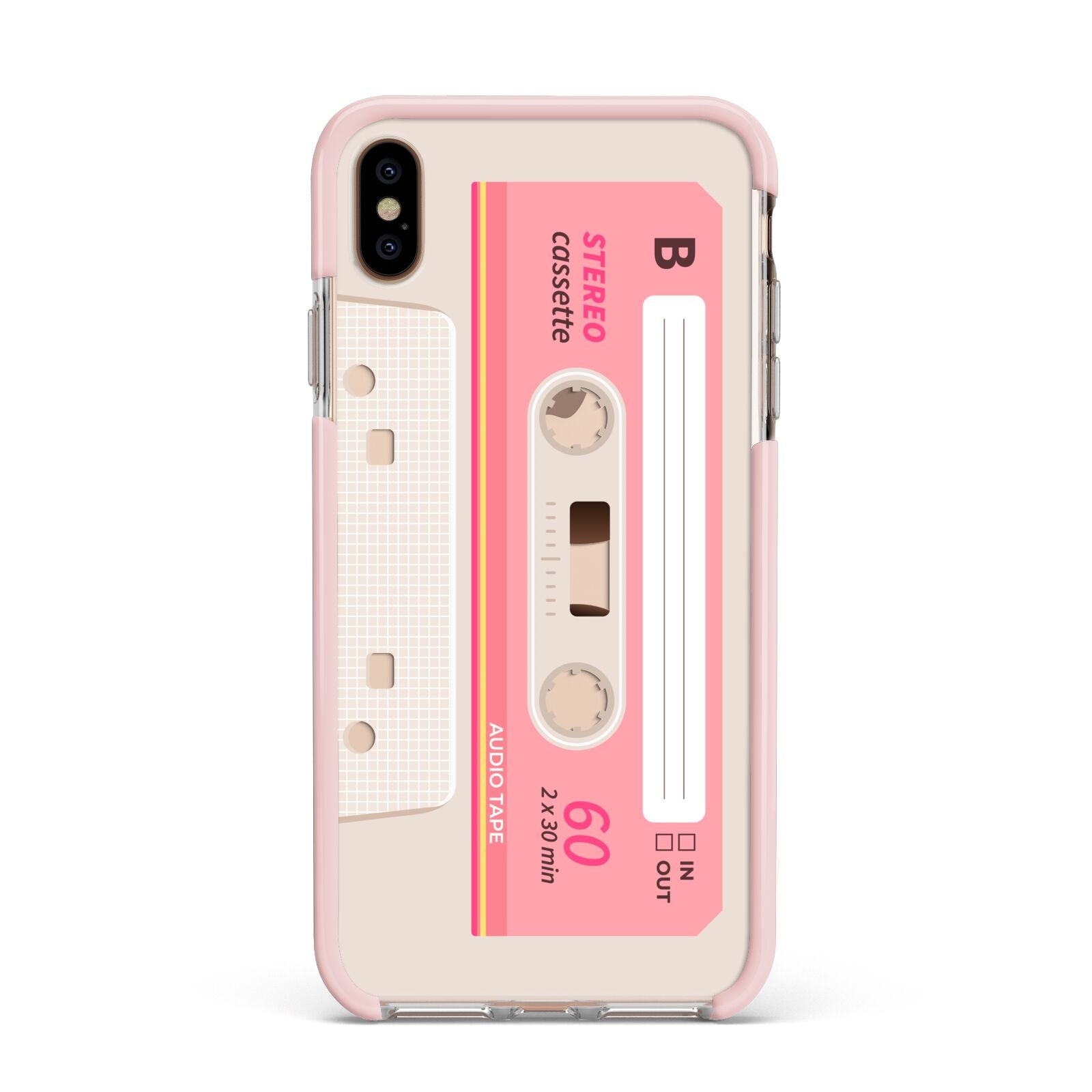 Retro Pink Tape Apple iPhone Xs Max Impact Case Pink Edge on Gold Phone