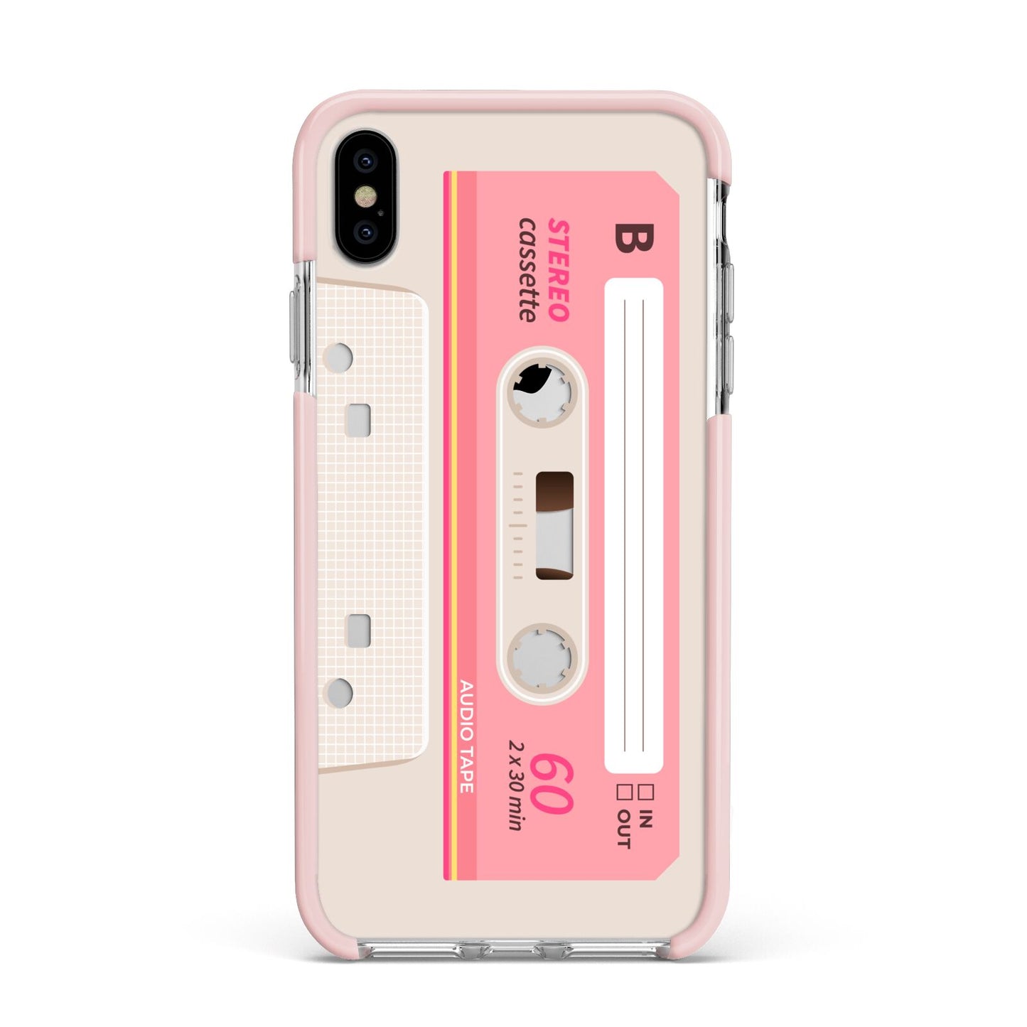 Retro Pink Tape Apple iPhone Xs Max Impact Case Pink Edge on Silver Phone