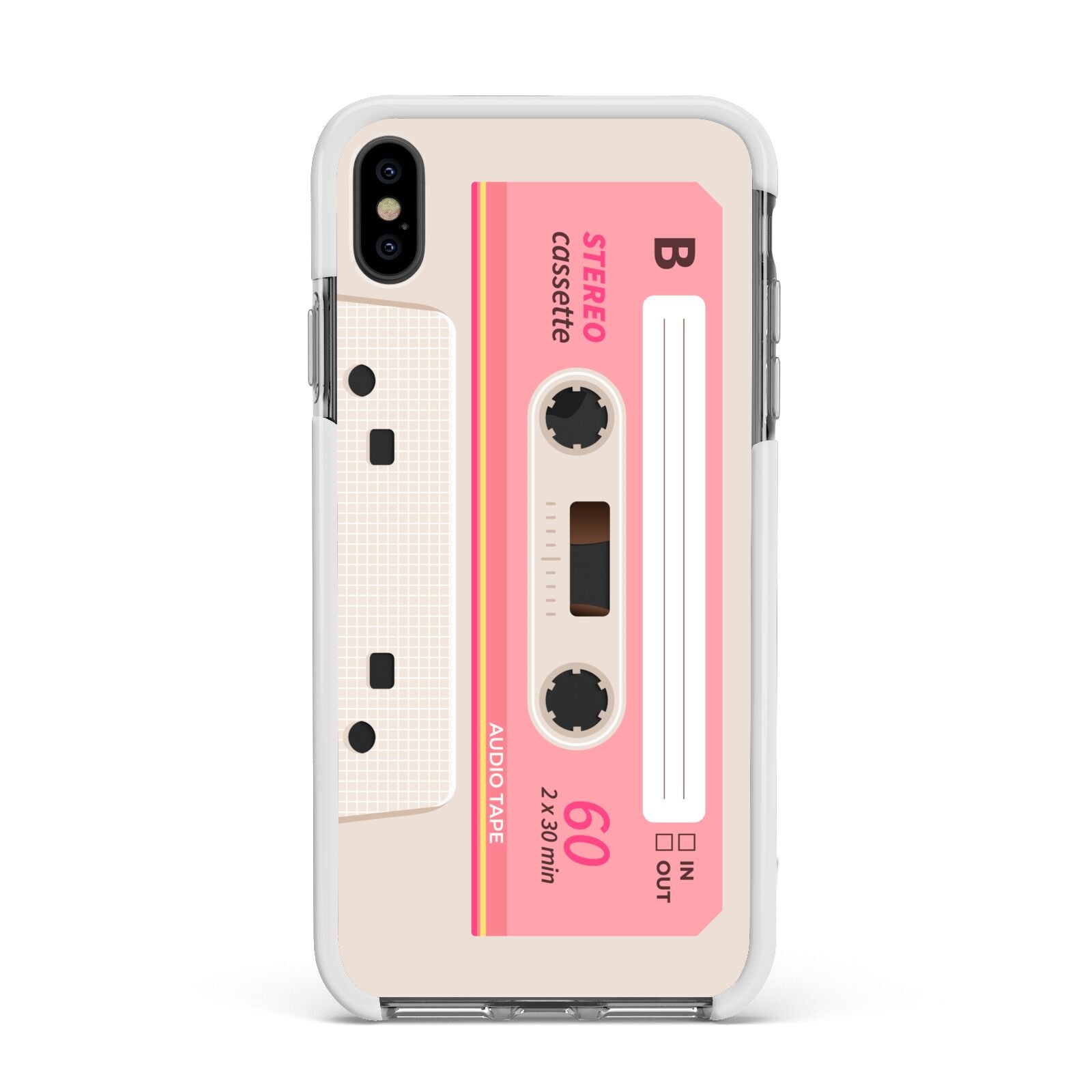 Retro Pink Tape Apple iPhone Xs Max Impact Case White Edge on Black Phone