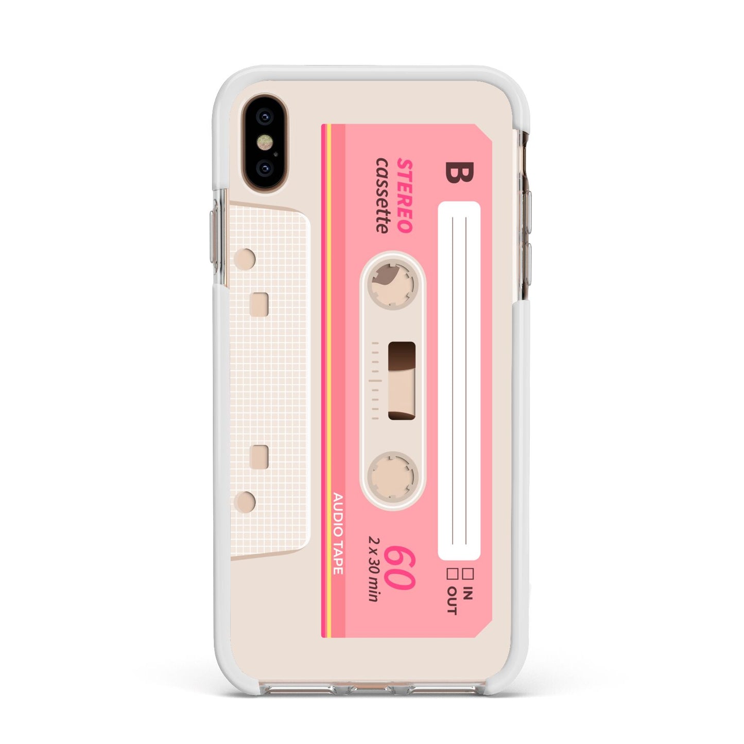 Retro Pink Tape Apple iPhone Xs Max Impact Case White Edge on Gold Phone