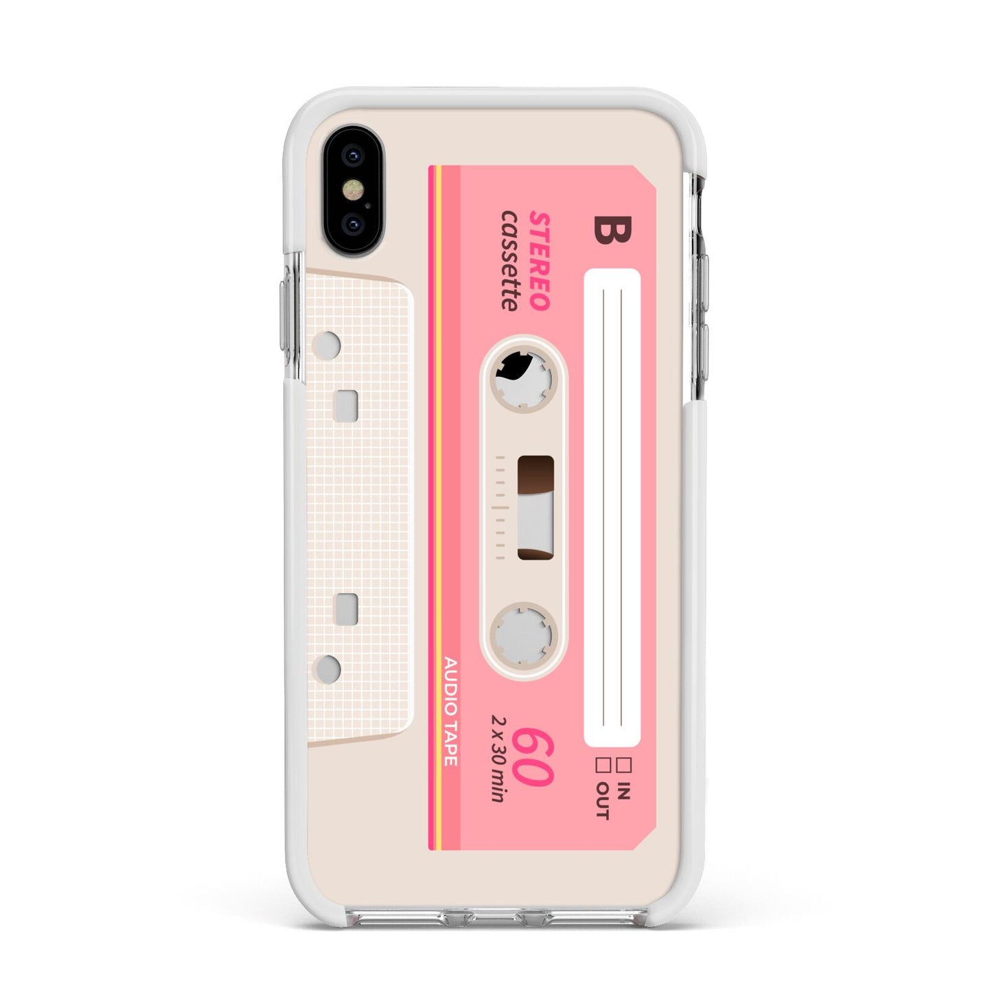 Retro Pink Tape Apple iPhone Xs Max Impact Case White Edge on Silver Phone