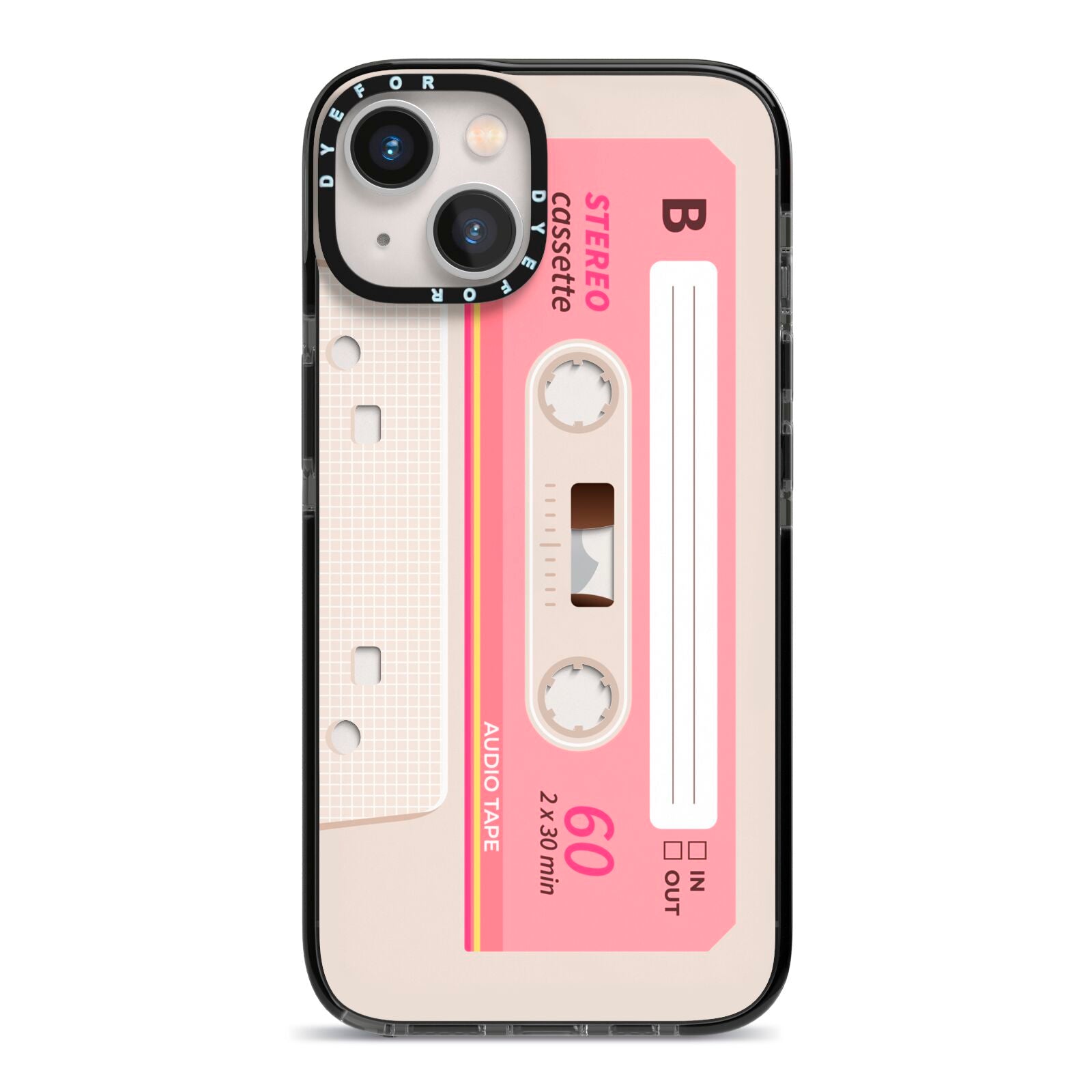 Retro Pink Tape iPhone 13 Black Impact Case on Silver phone