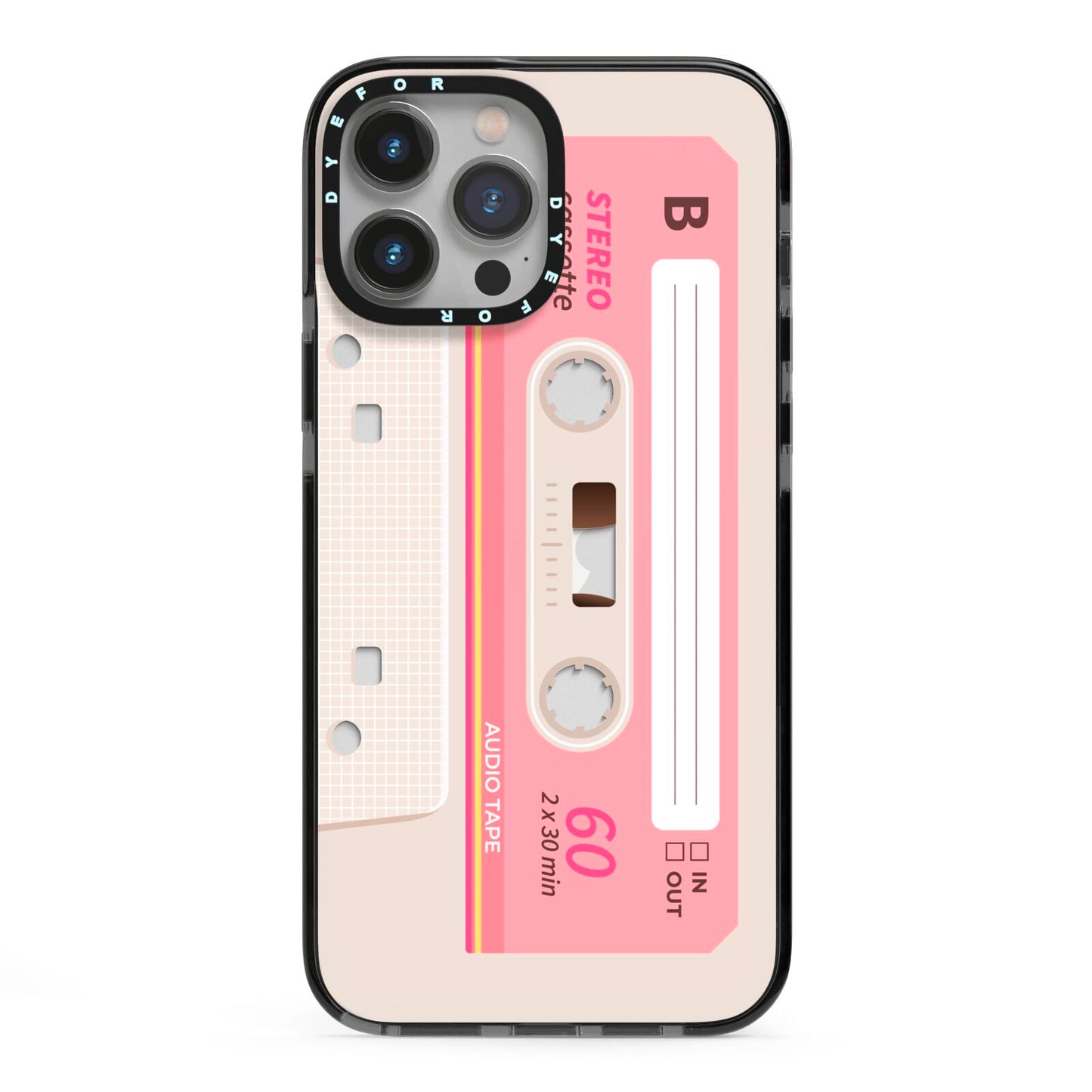 Retro Pink Tape iPhone 13 Pro Max Black Impact Case on Silver phone