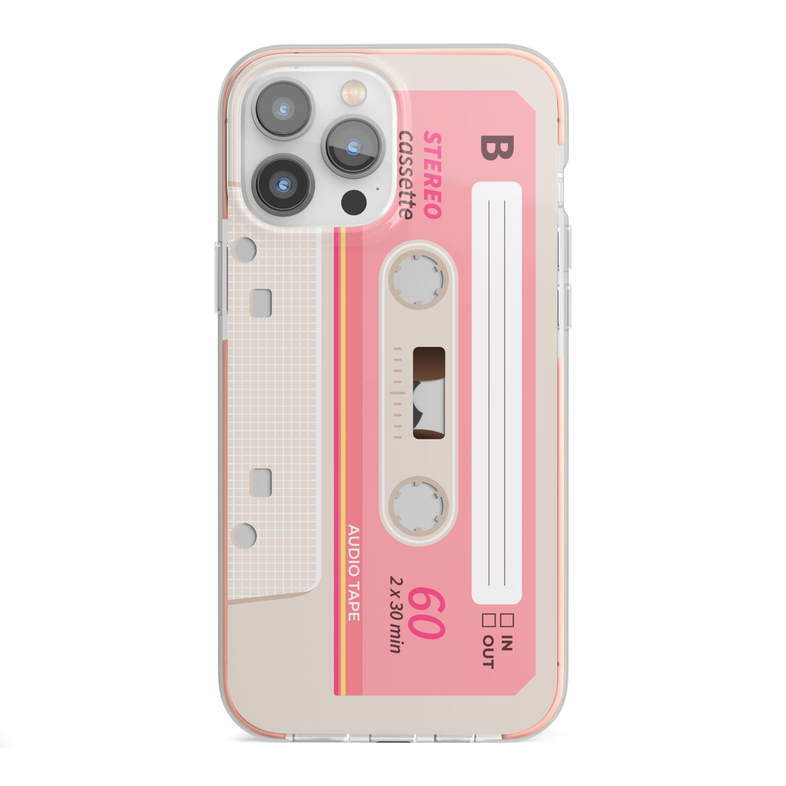 Retro Pink Tape iPhone 13 Pro Max TPU Impact Case with Pink Edges