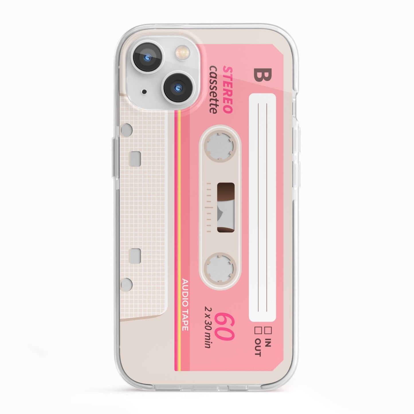 Retro Pink Tape iPhone 13 TPU Impact Case with White Edges