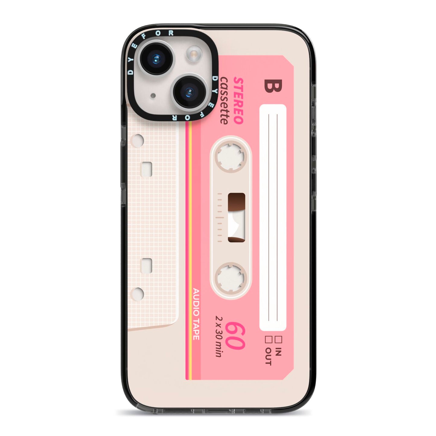 Retro Pink Tape iPhone 14 Black Impact Case on Silver phone