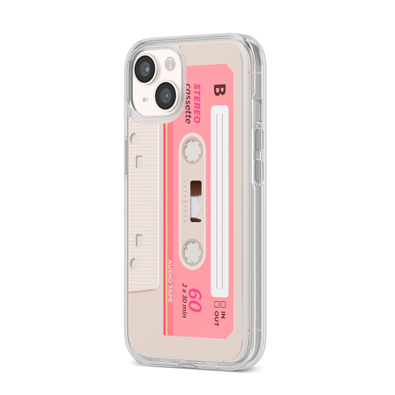 Retro Pink Tape iPhone 14 Clear Tough Case Starlight Angled Image