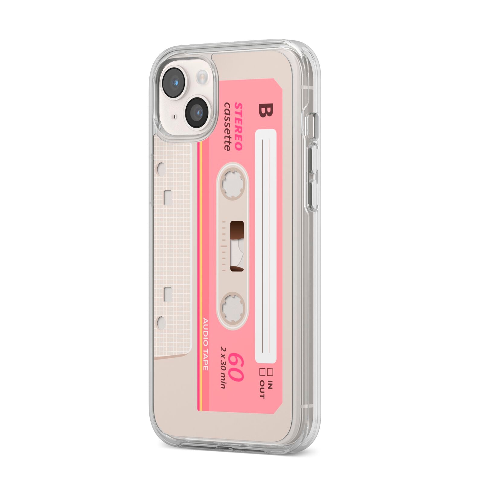 Retro Pink Tape iPhone 14 Plus Clear Tough Case Starlight Angled Image