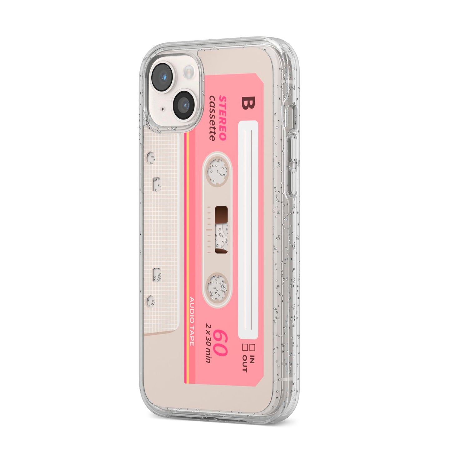 Retro Pink Tape iPhone 14 Plus Glitter Tough Case Starlight Angled Image