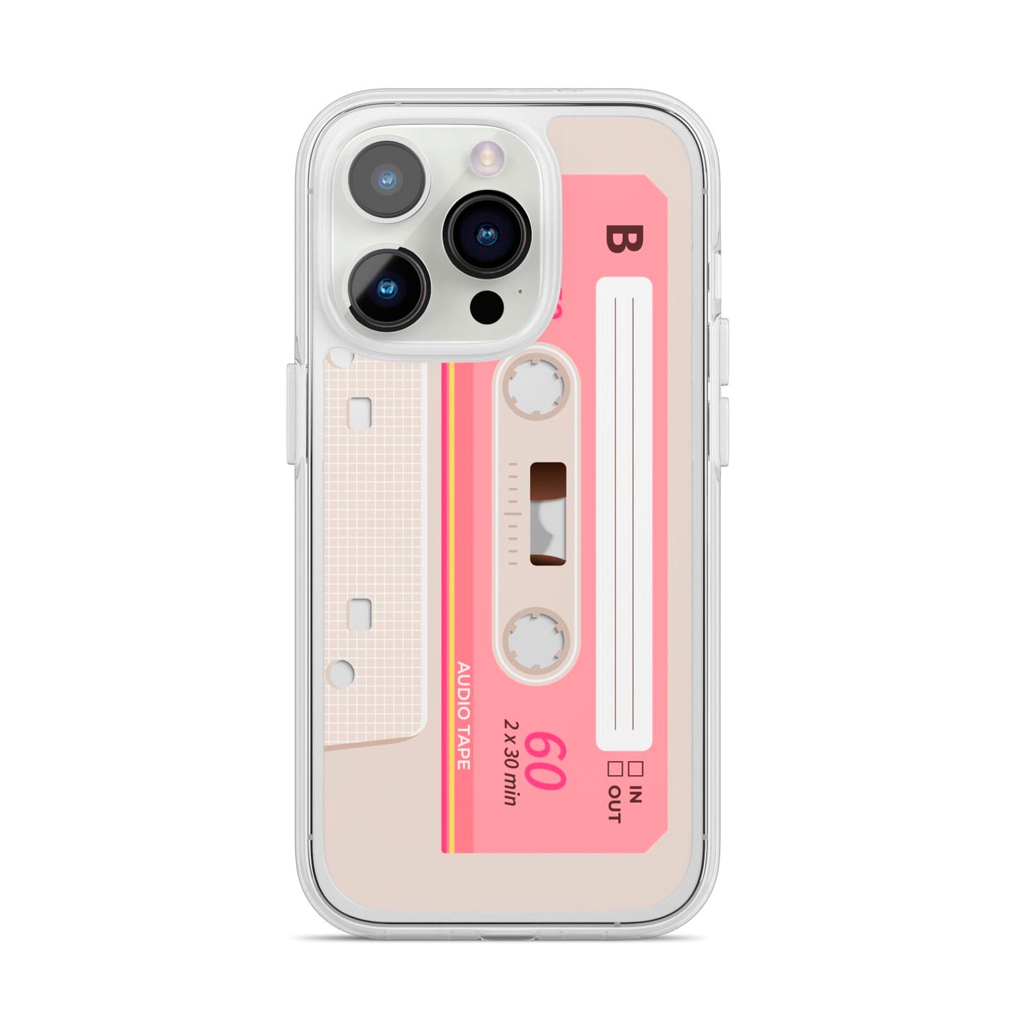 Retro Pink Tape iPhone 14 Pro Clear Tough Case Silver