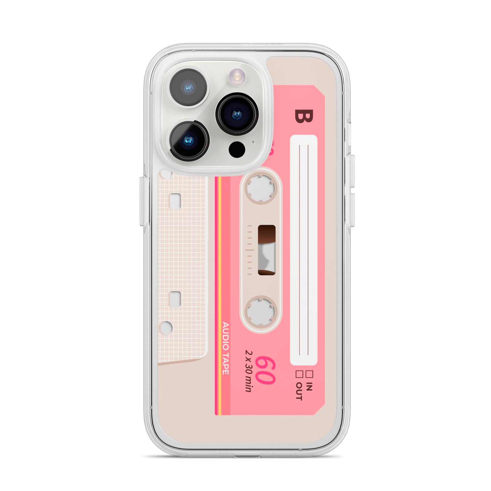 Retro Pink Tape iPhone 14 Pro Clear Tough Case Silver