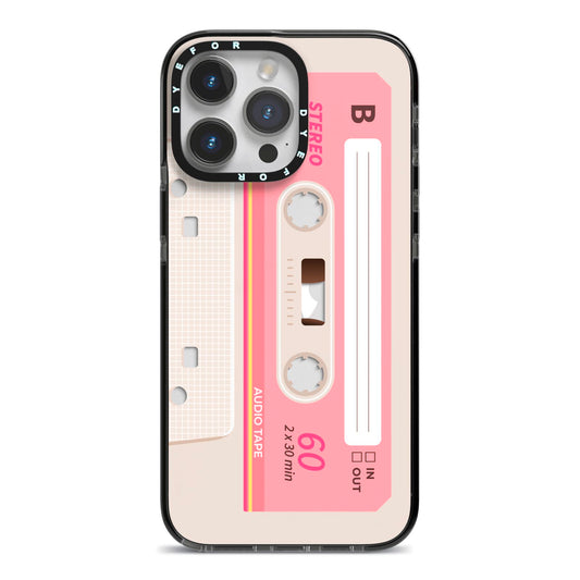 Retro Pink Tape iPhone 14 Pro Max Black Impact Case on Silver phone